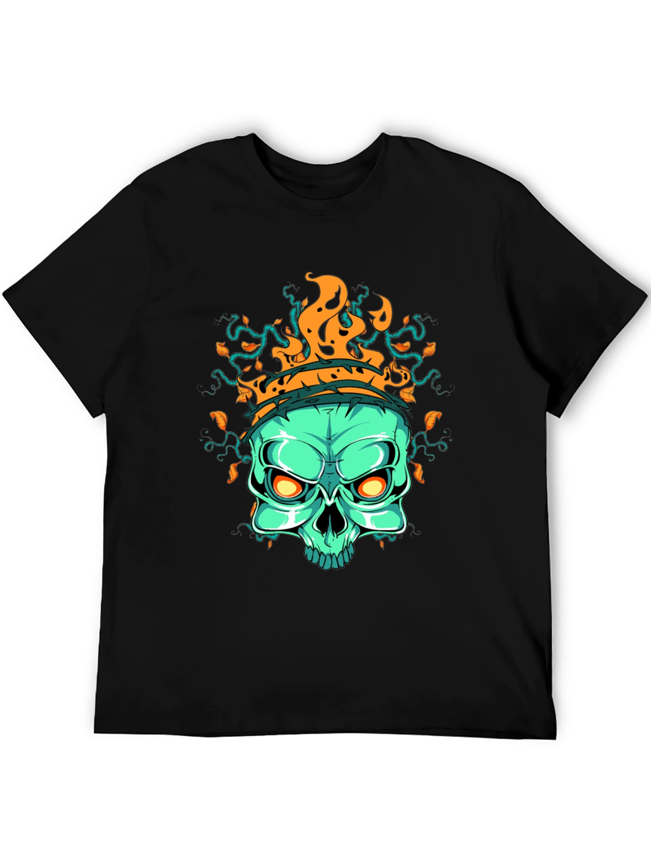 Flaming Skull Graphic T-Shirt - Black