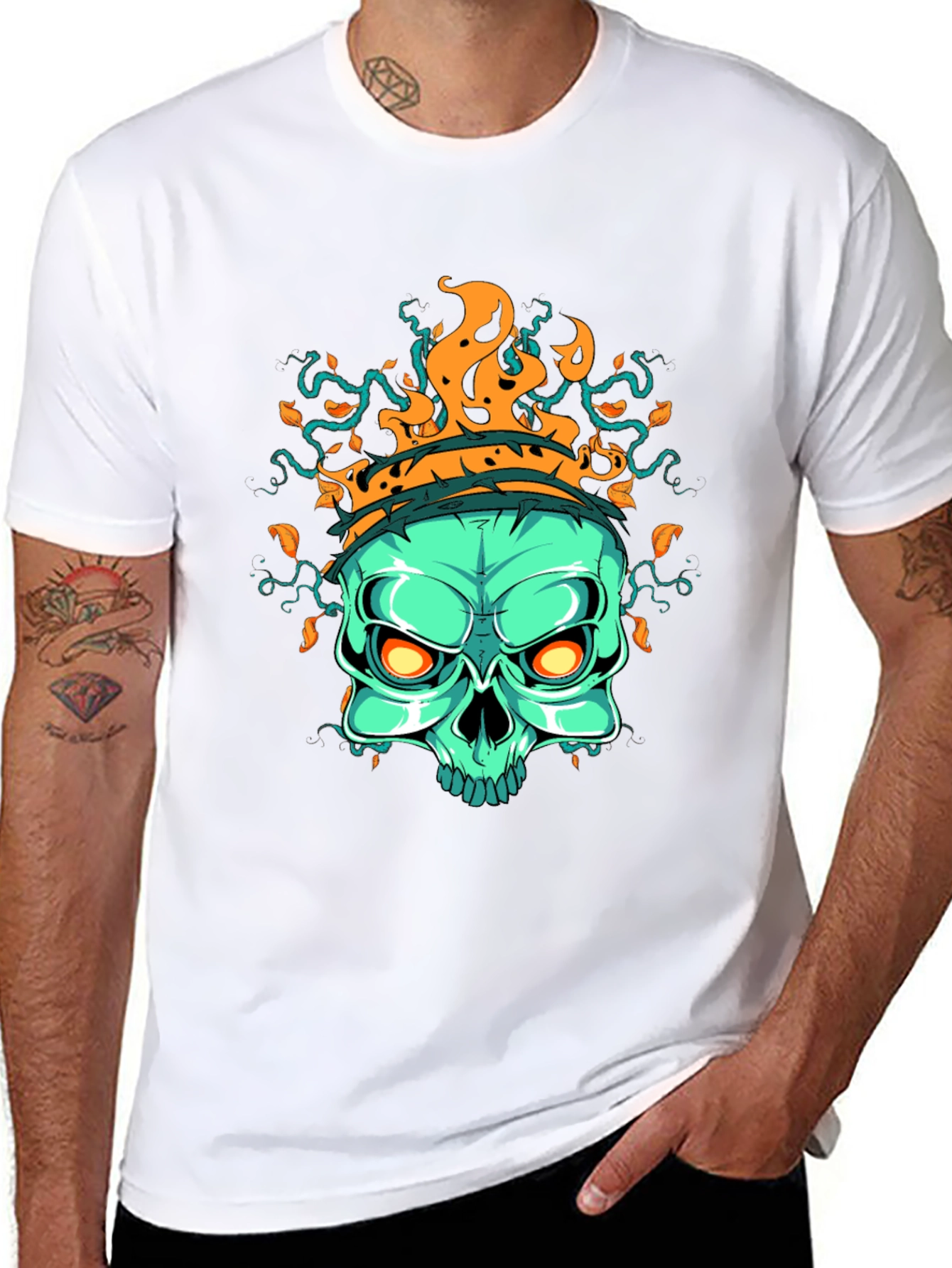 Flaming Skull Graphic T-Shirt - Black