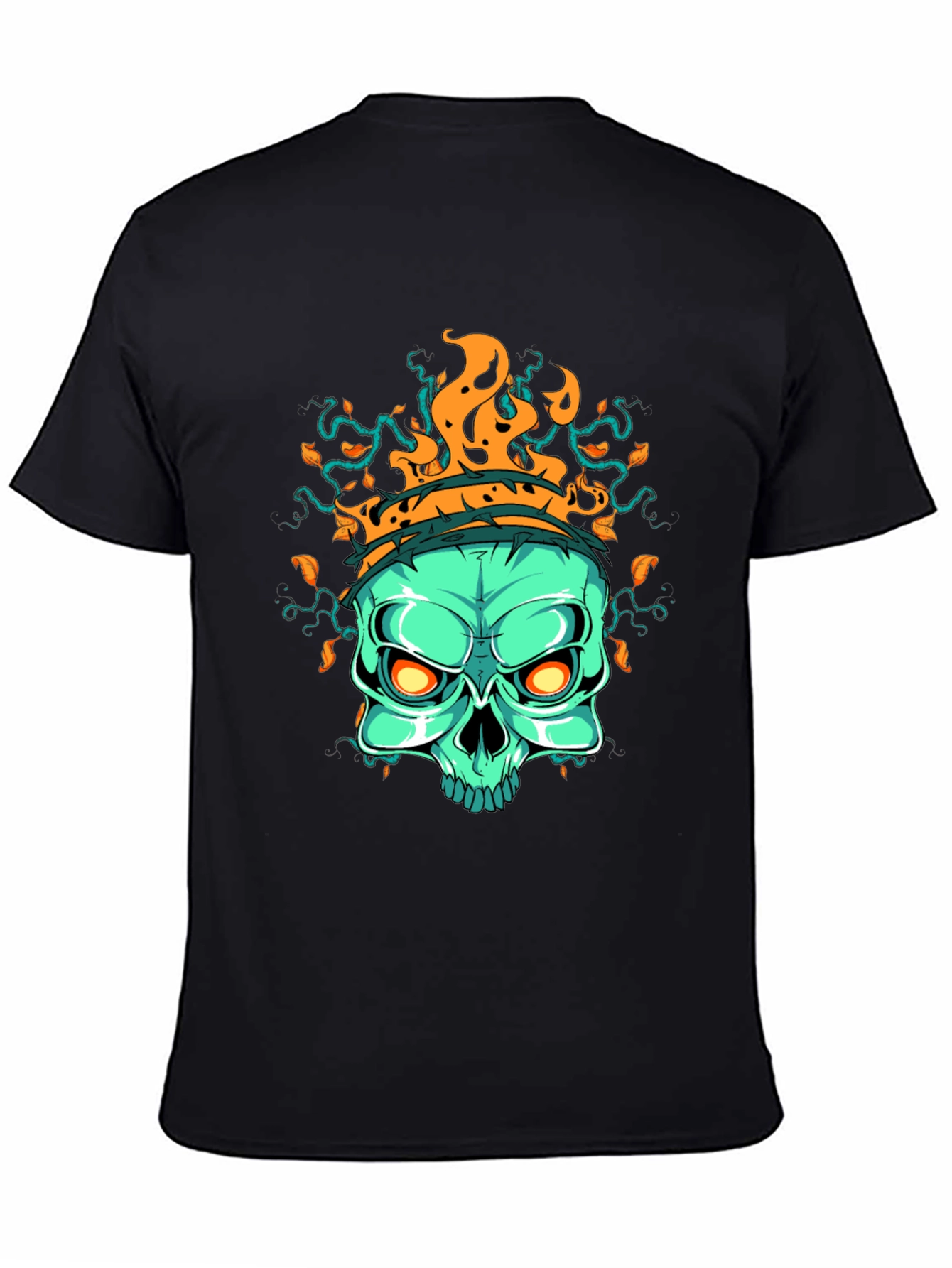 Flaming Skull Graphic T-Shirt - Black