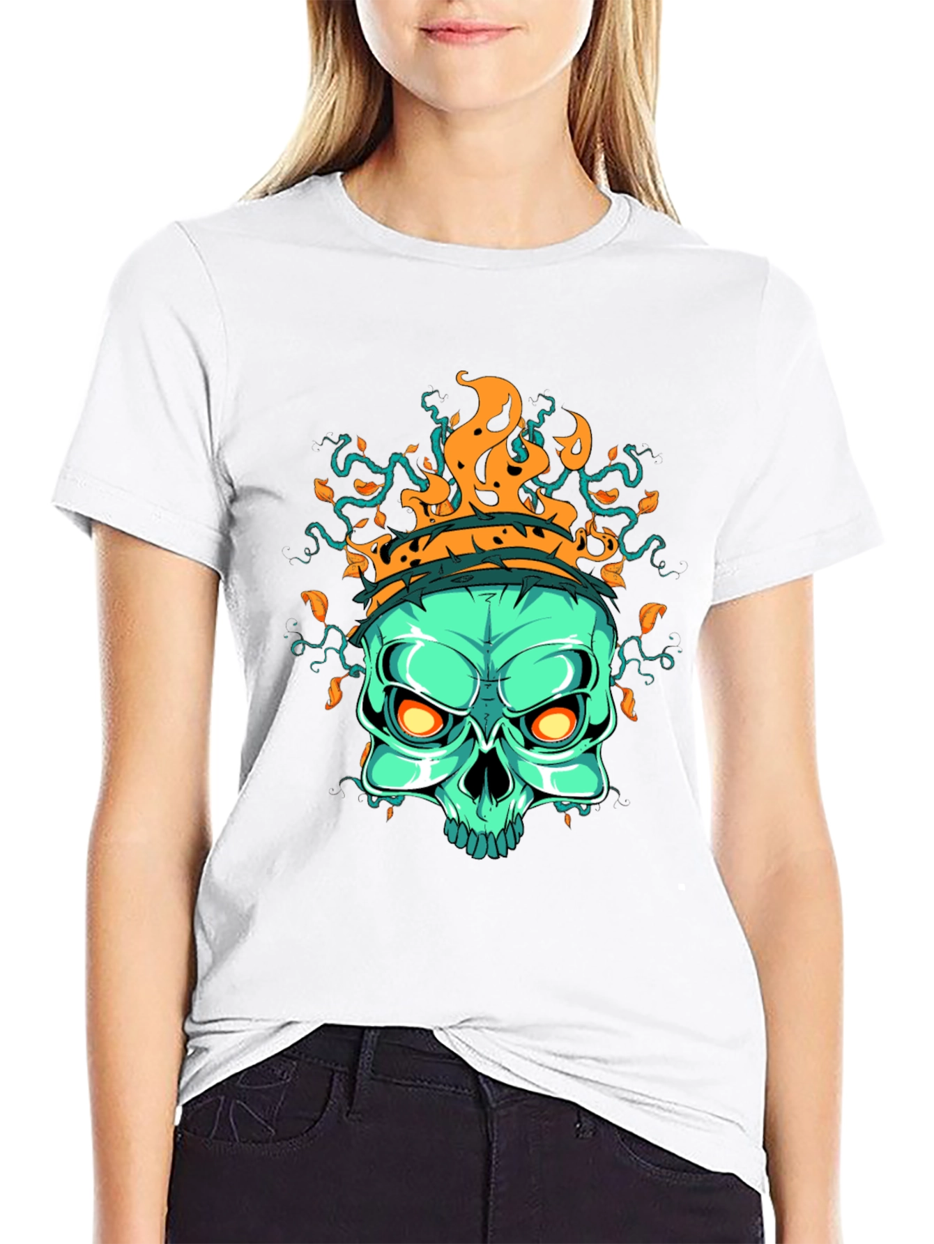 Flaming Skull Graphic T-Shirt - Black