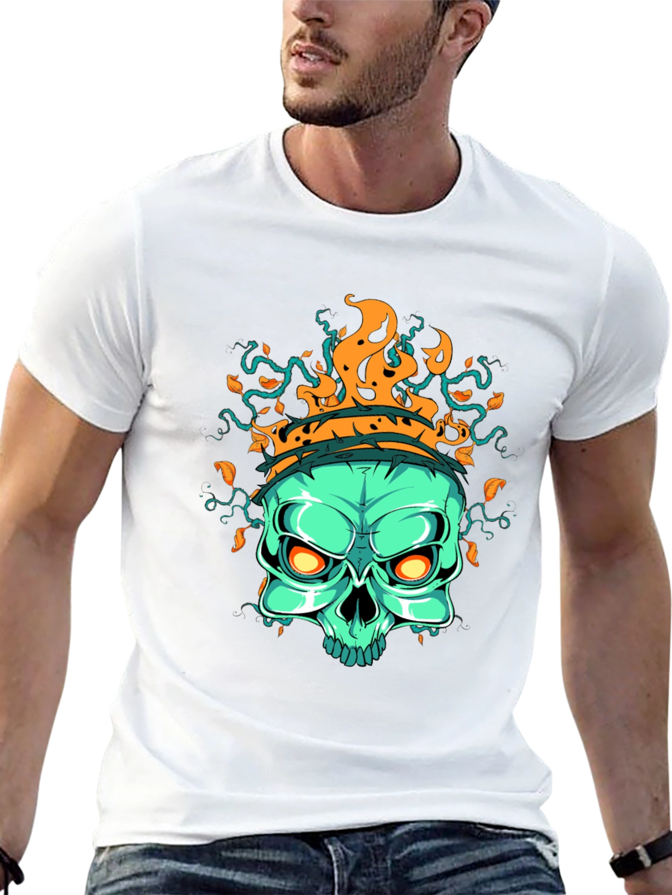 Flaming Skull Graphic T-Shirt - Black
