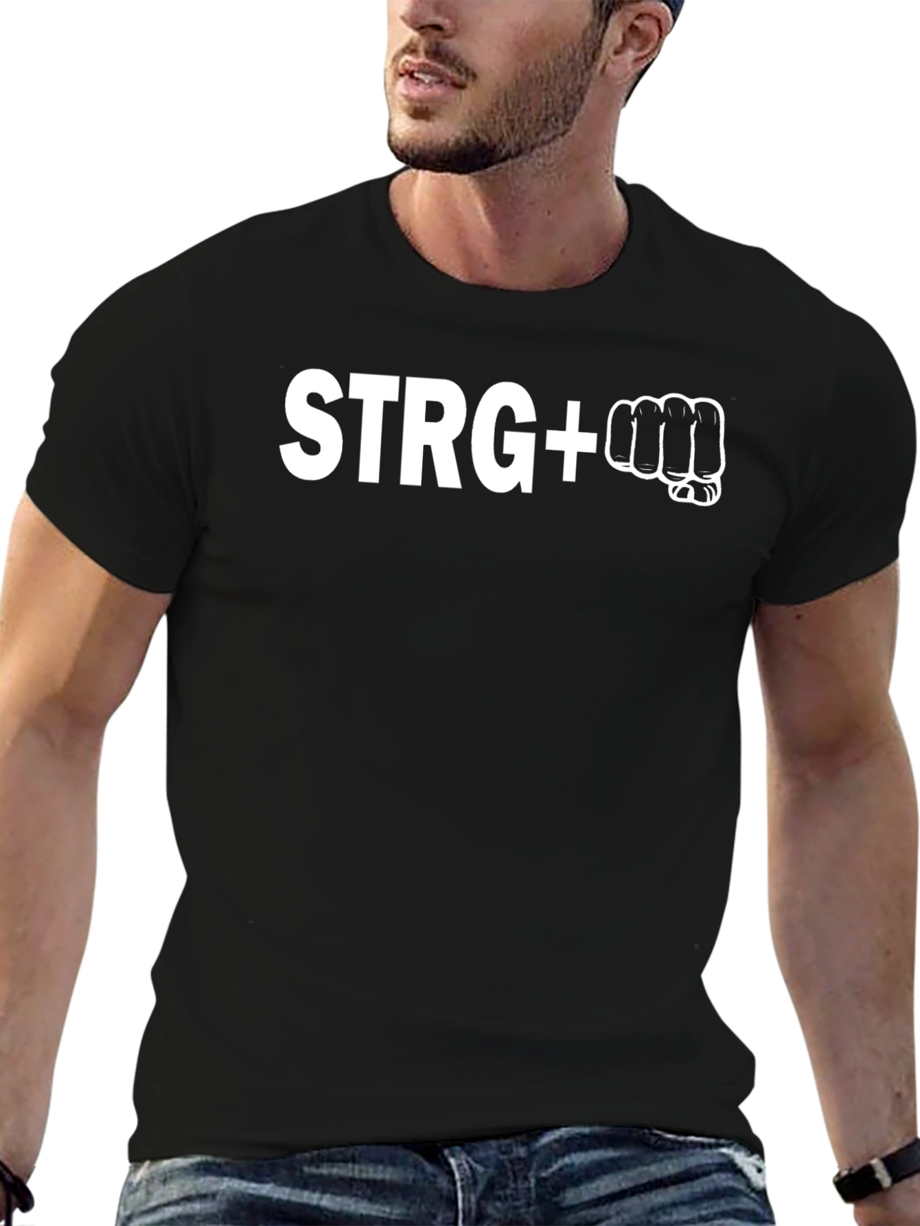 STRG+ Punch Graphic Tee - Strength Inspired Black T-Shirt