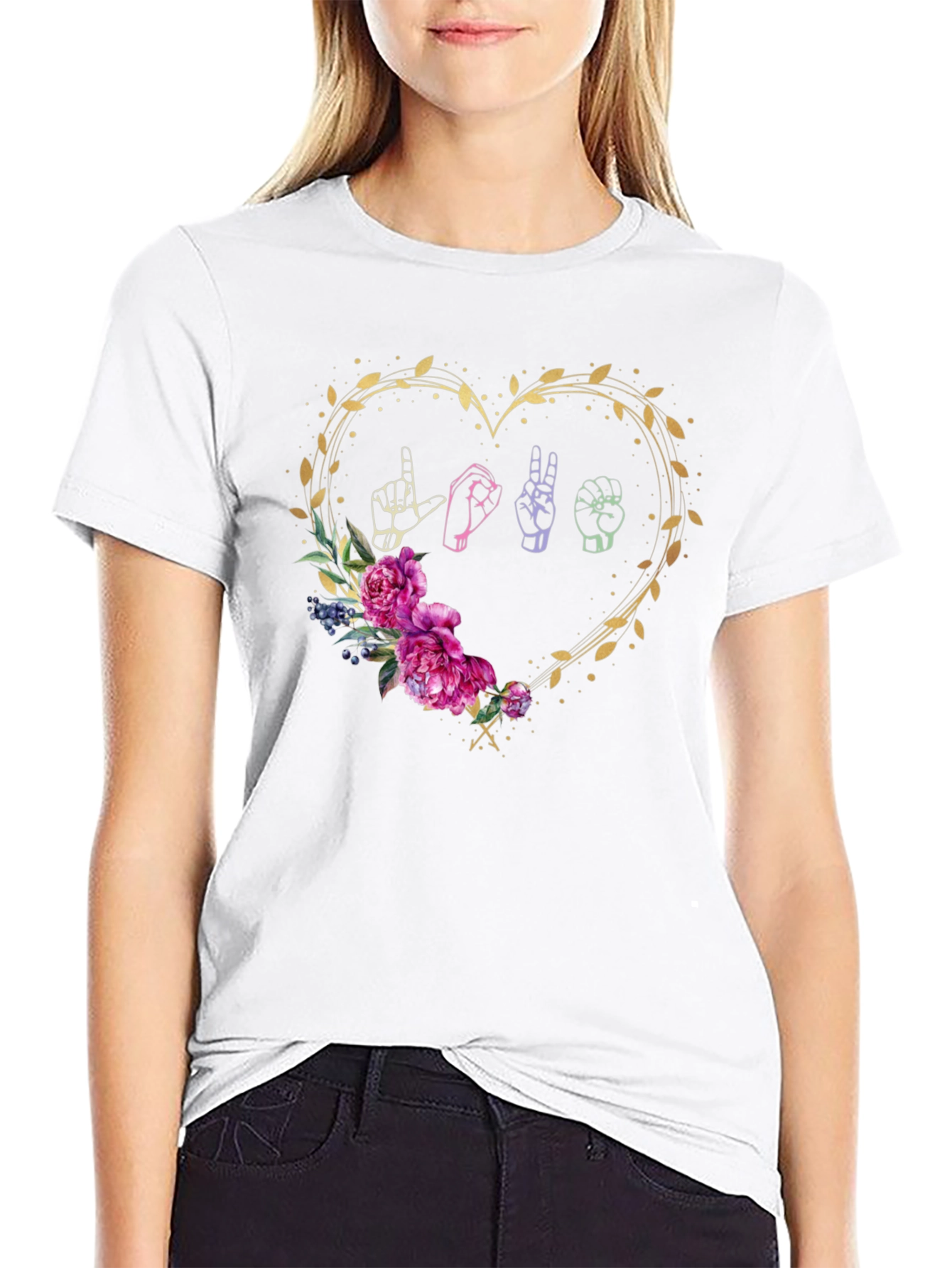 Love Sign Language Floral Heart T-Shirt