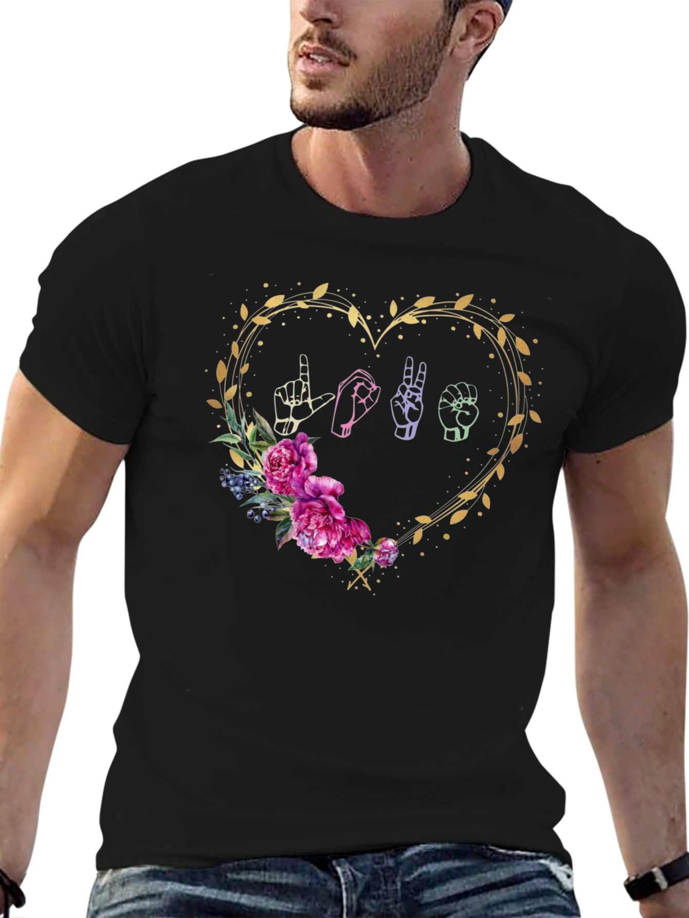 Love Sign Language Floral Heart T-Shirt