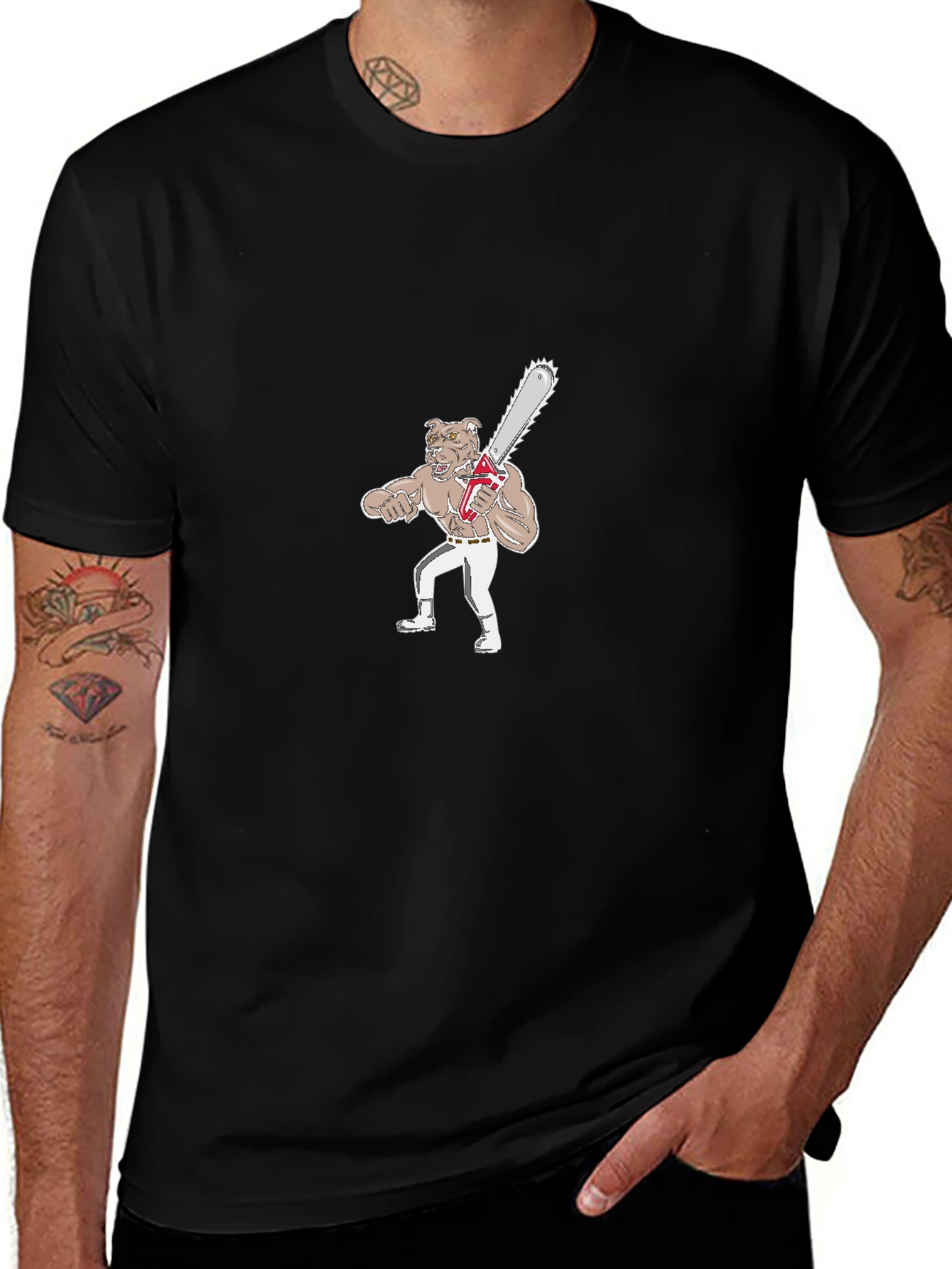Dog with Chainsaw Graphic T-Shirt