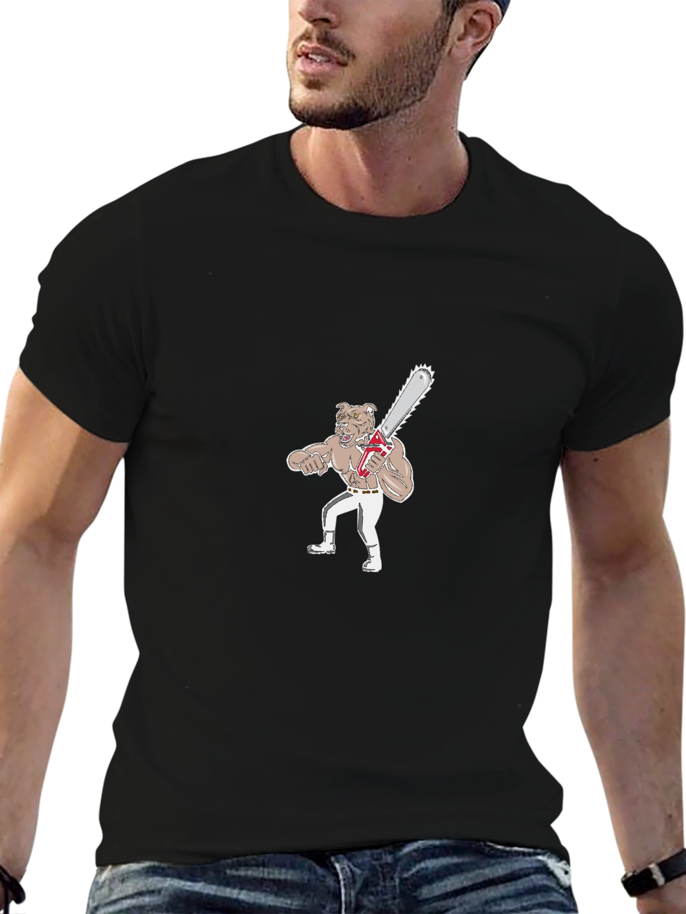 Dog with Chainsaw Graphic T-Shirt