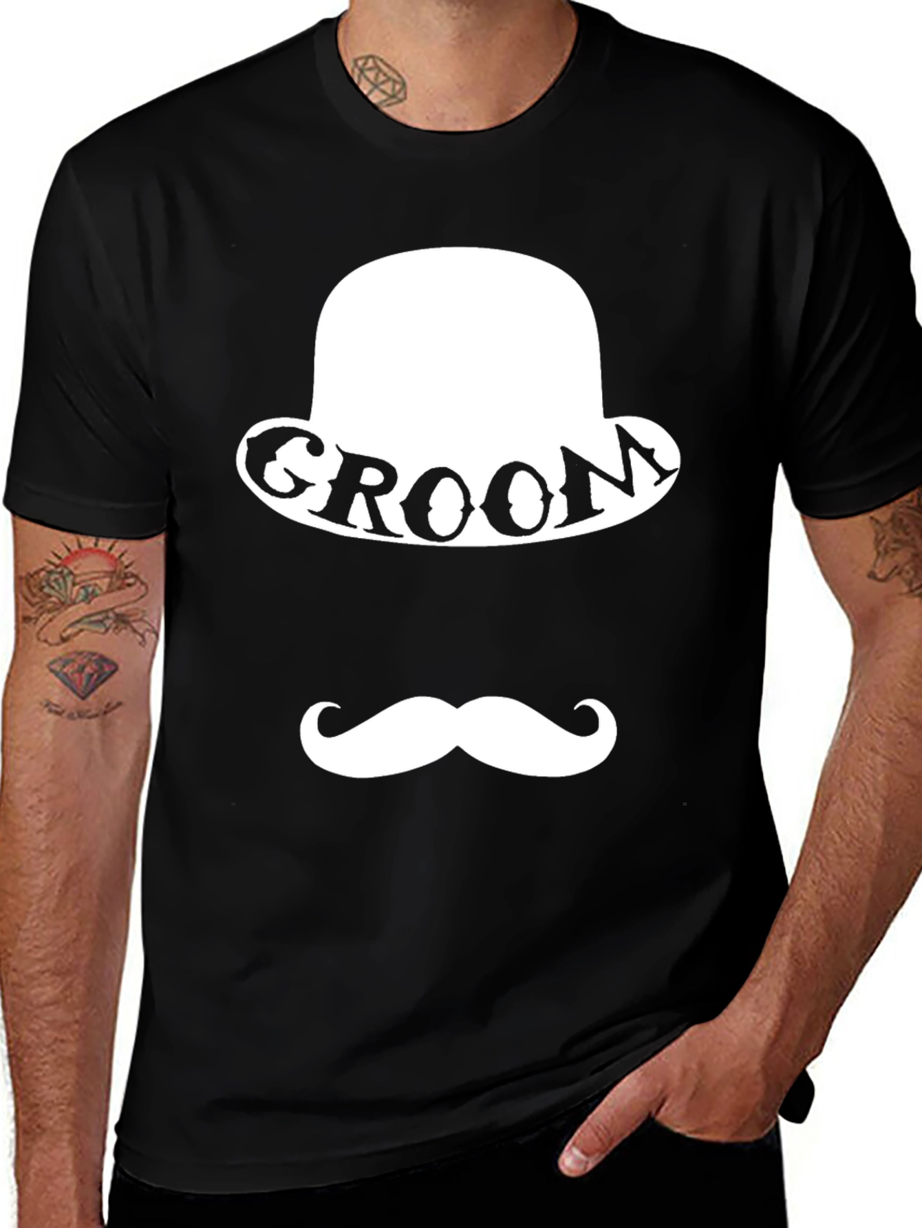 Groom Bowler Hat & Mustache T-Shirt