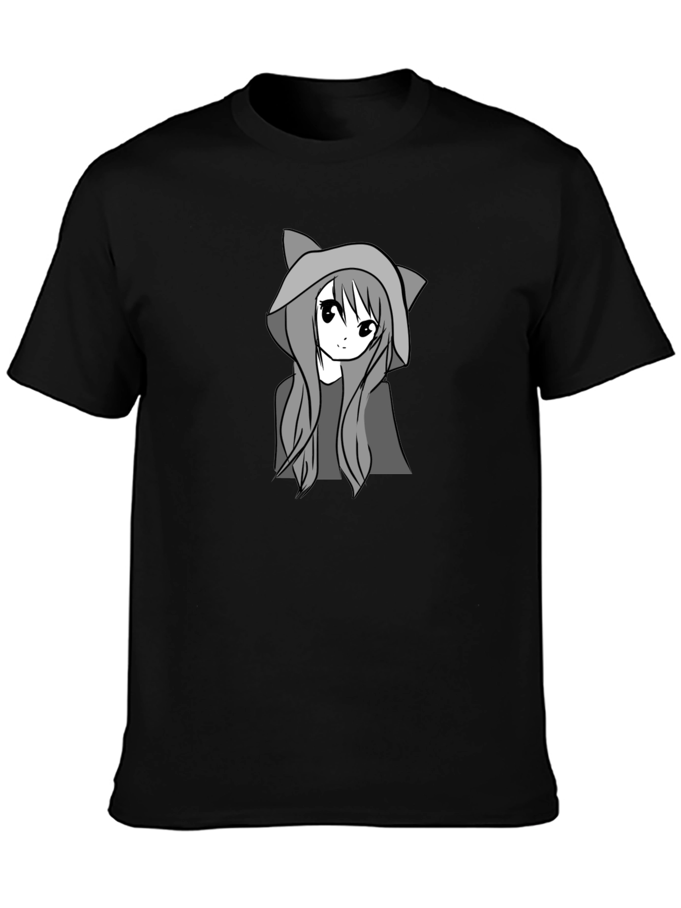 Anime Cat Girl Black T-Shirt
