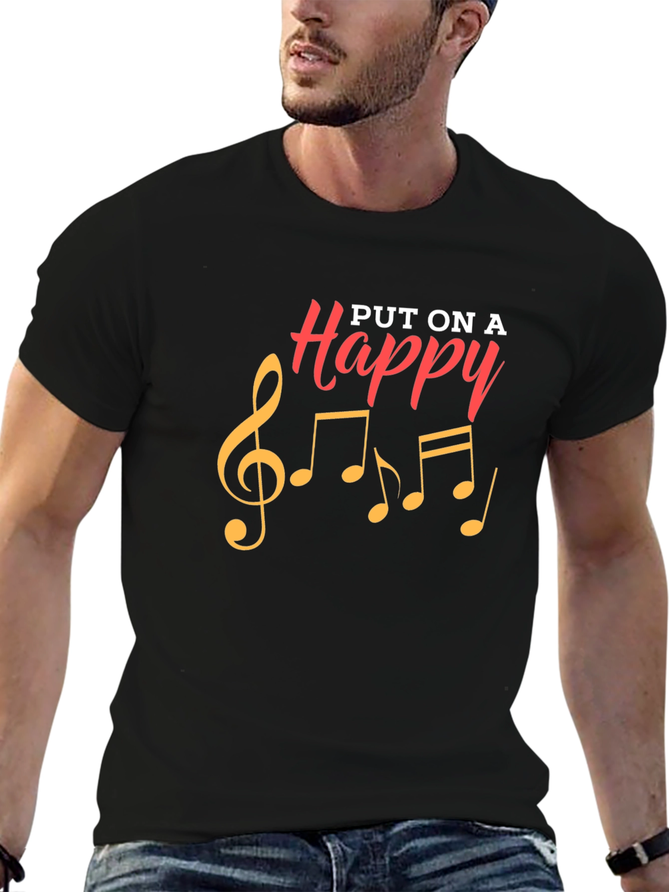 Happy Note Black Graphic Tee Shirt