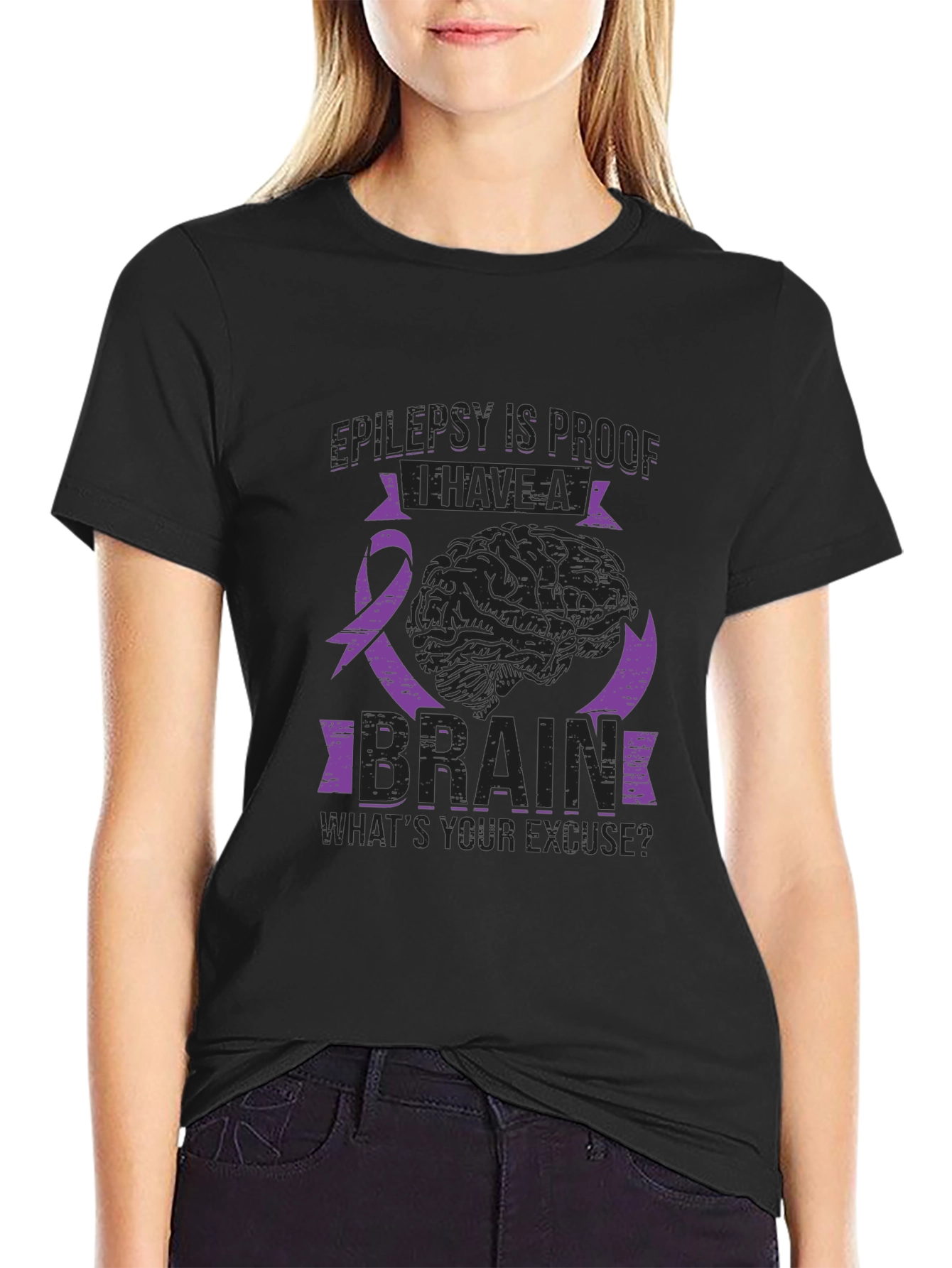 Epilepsy Awareness Brain Graphic Tee - Black