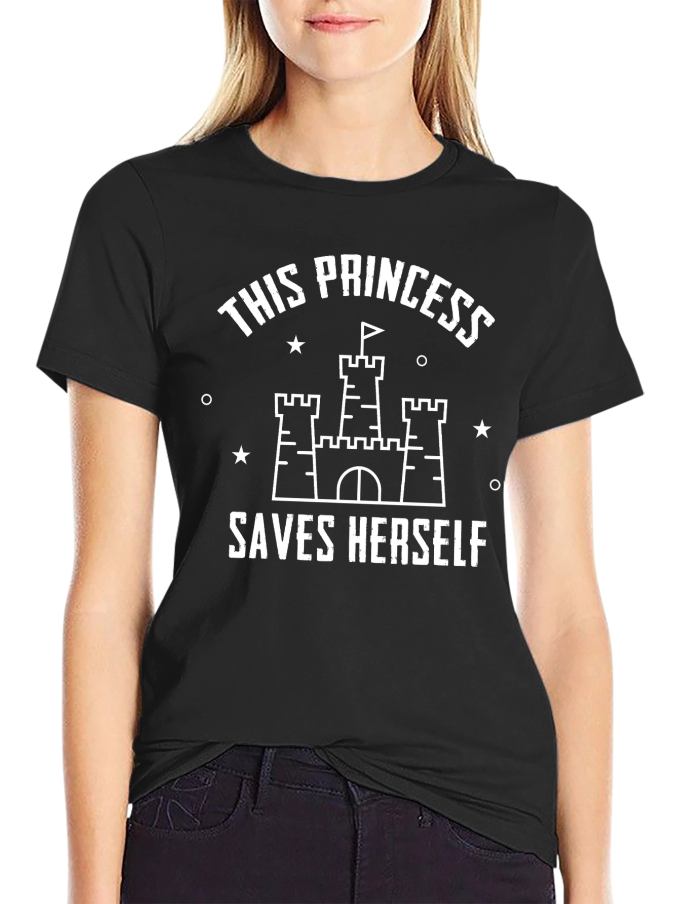This Princess Saves Herself Black Graphic T-Shirt
