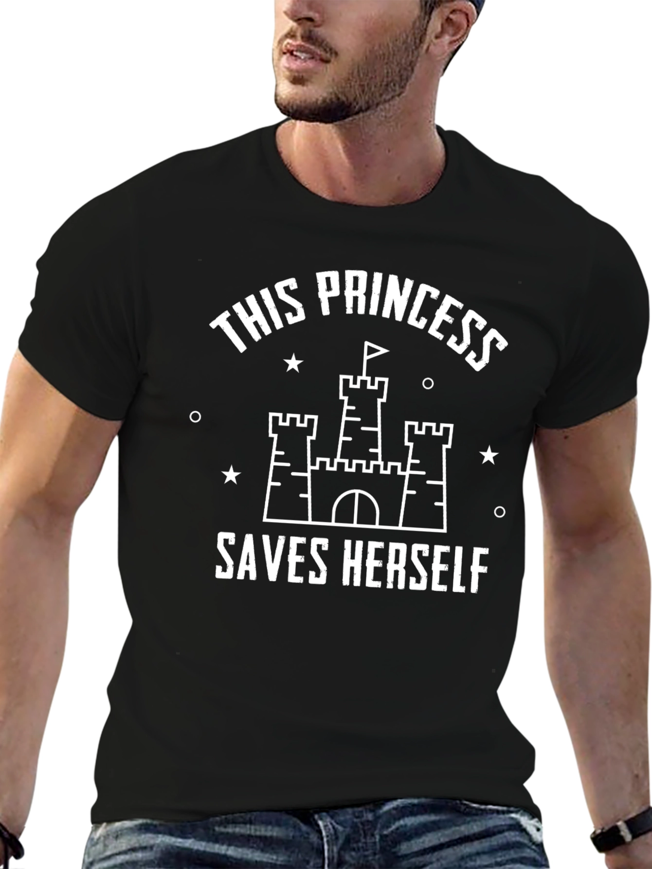 This Princess Saves Herself Black Graphic T-Shirt