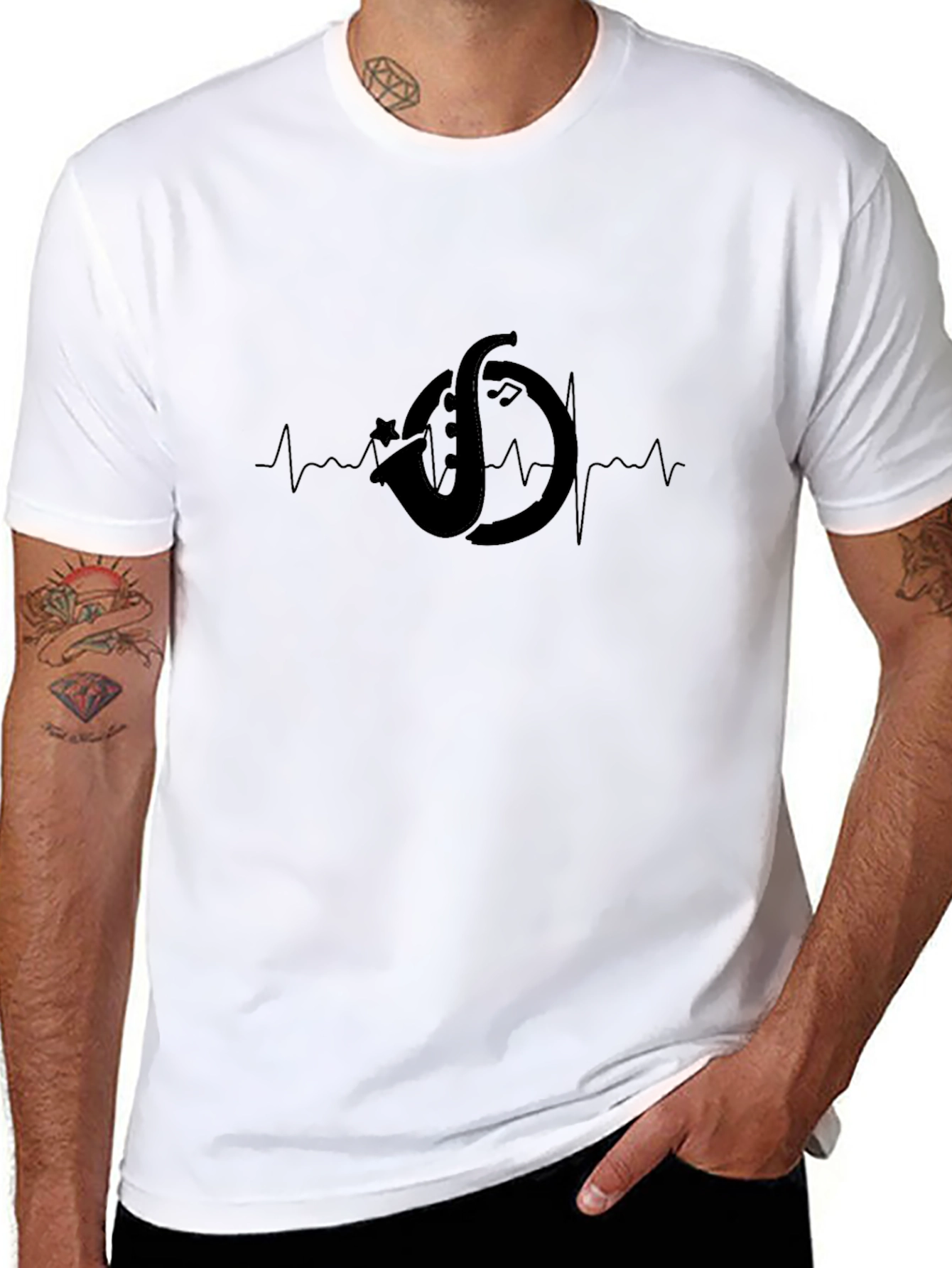 Saxophone Heartbeat Black T-Shirt