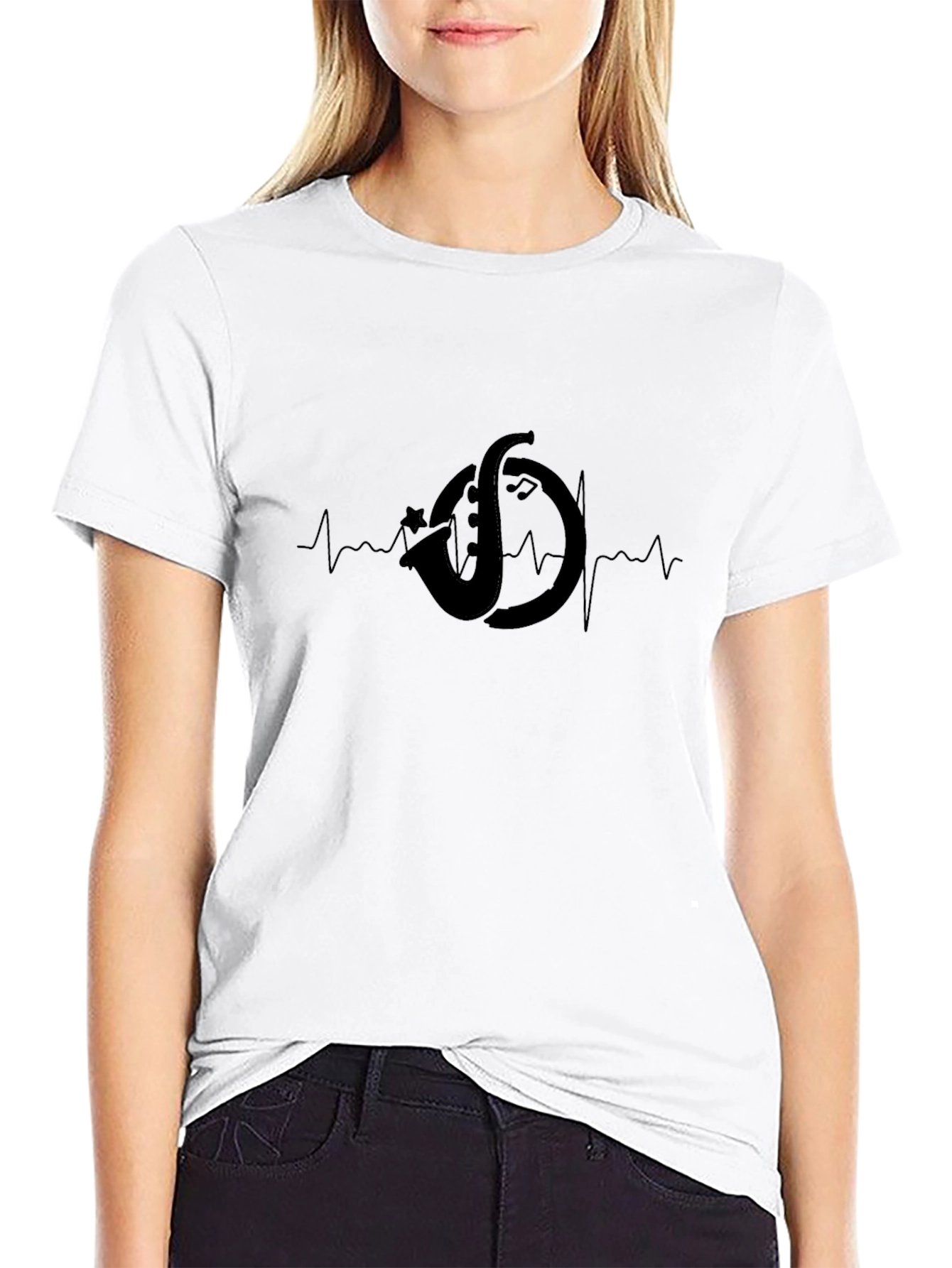 Saxophone Heartbeat Black T-Shirt