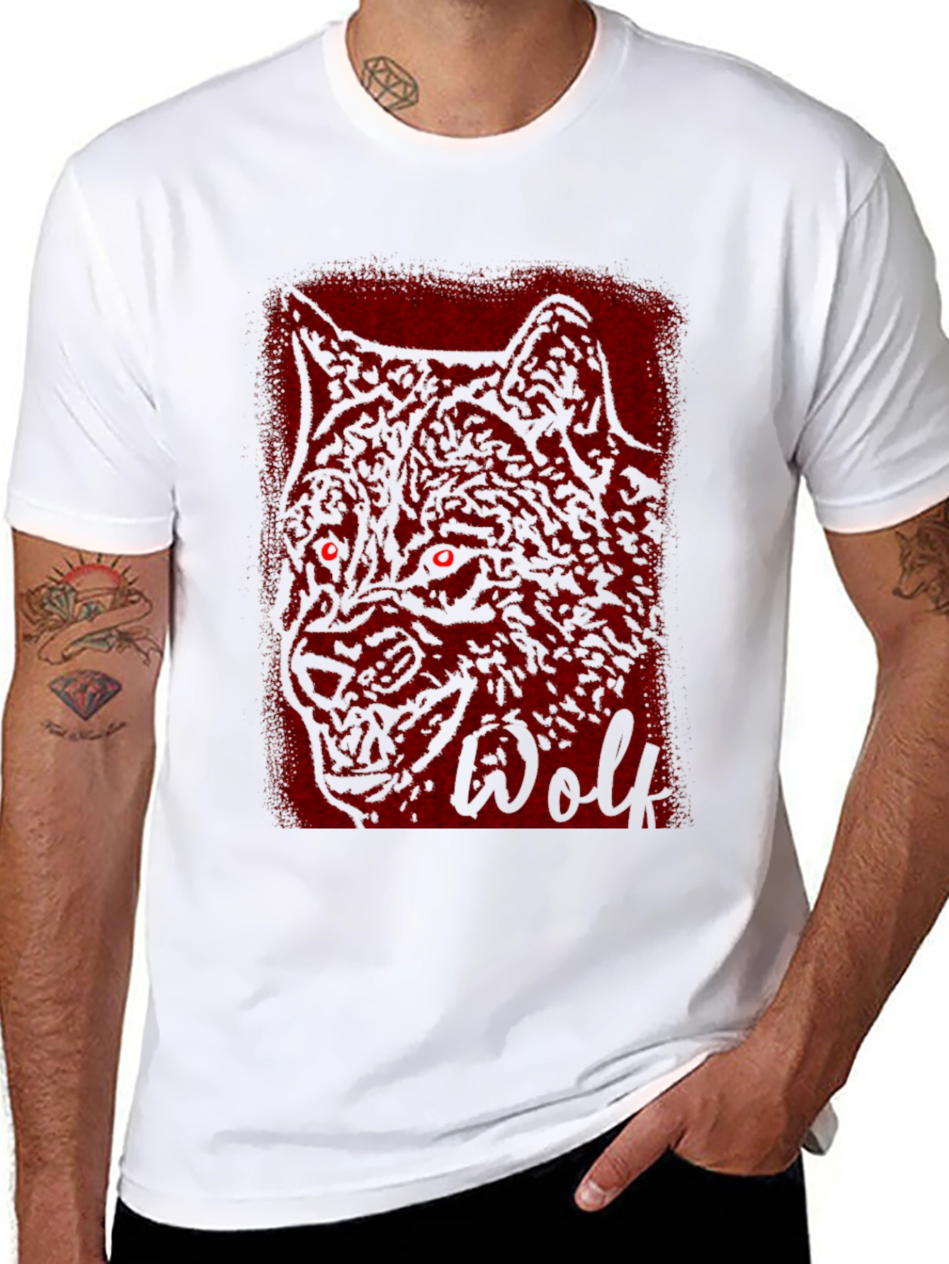 Mens Black T-Shirt with Wolf Graphic Design