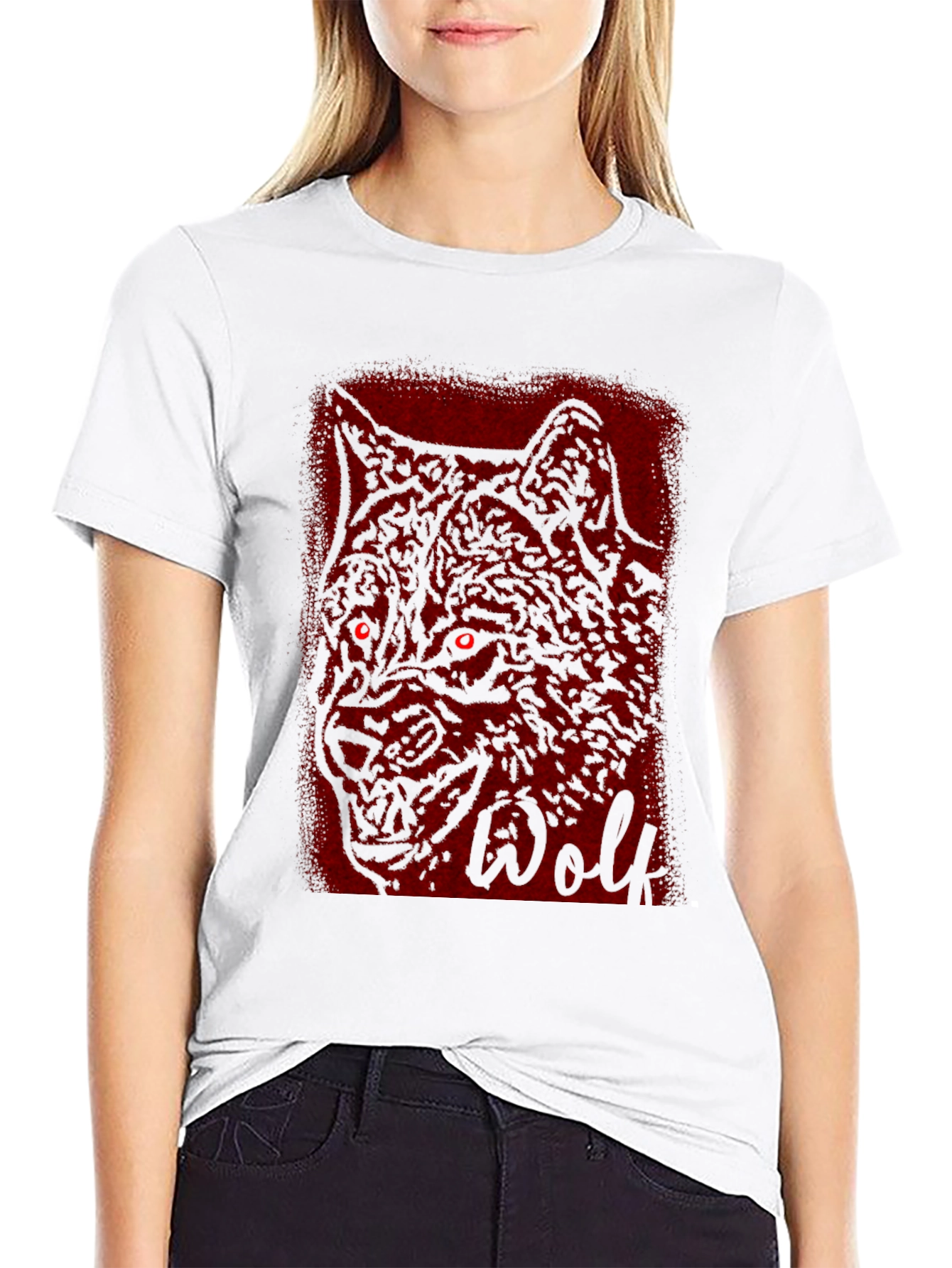 Mens Black T-Shirt with Wolf Graphic Design