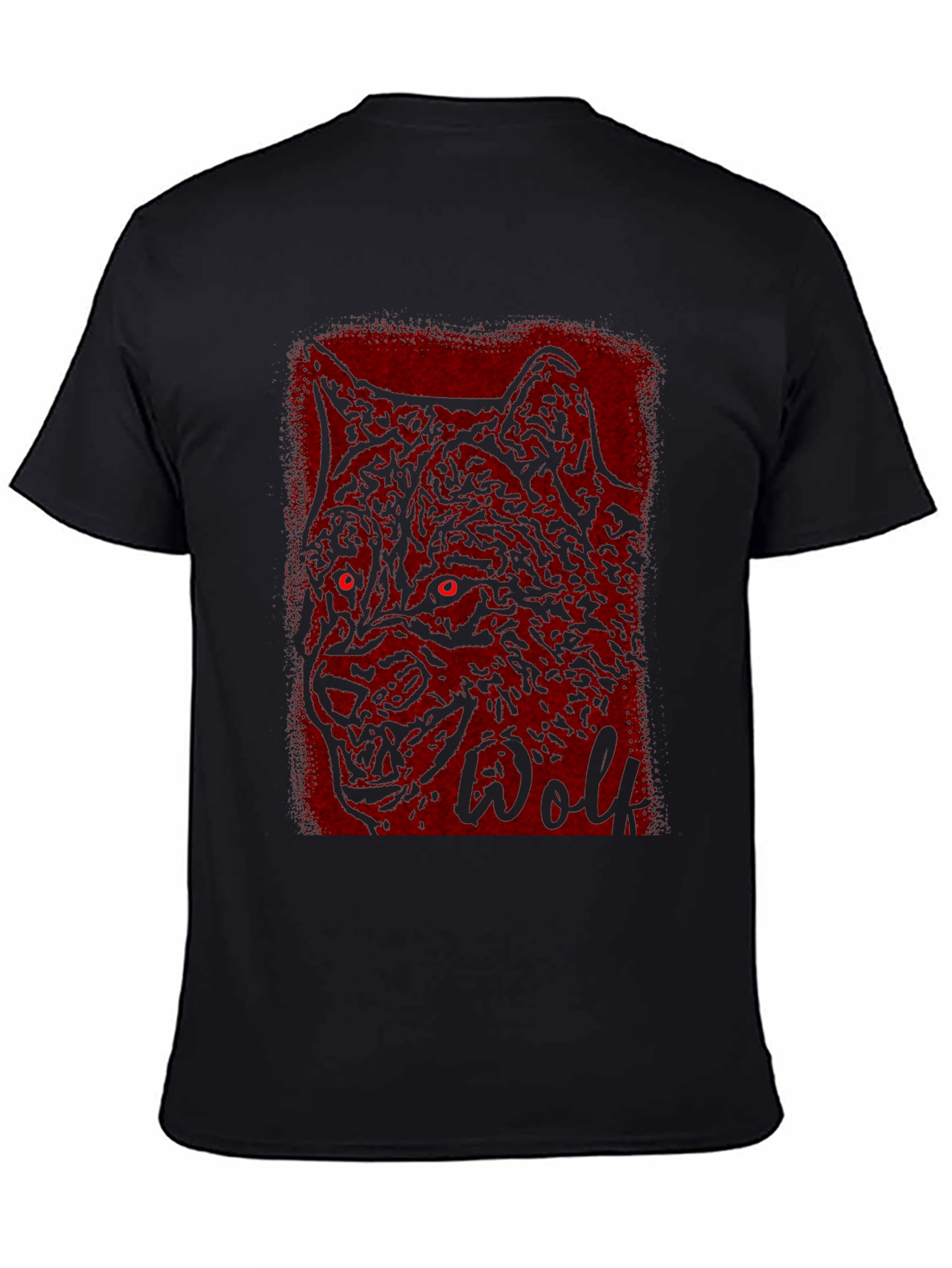 Mens Black T-Shirt with Wolf Graphic Design