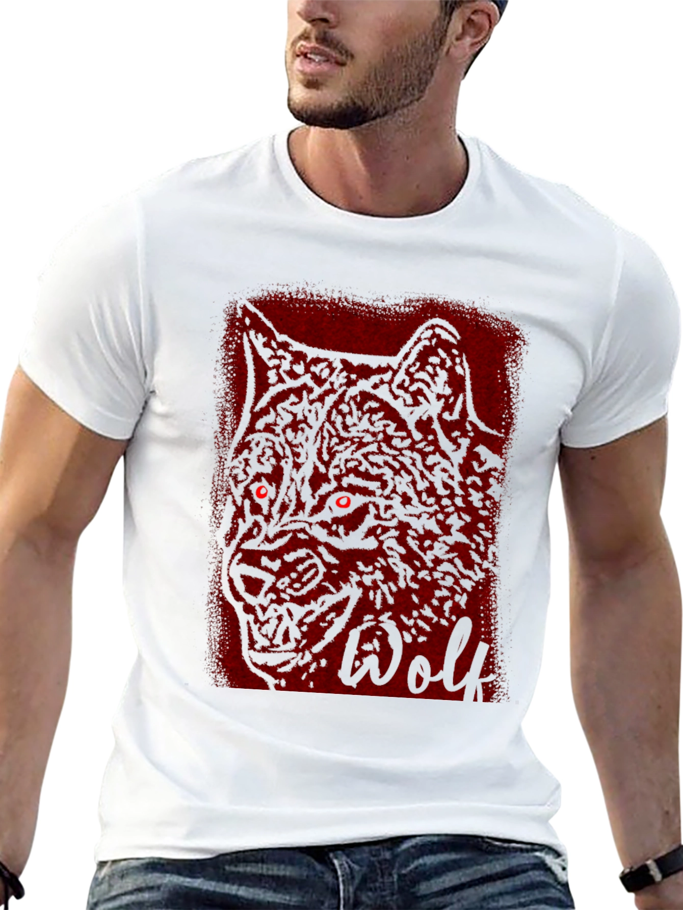 Mens Black T-Shirt with Wolf Graphic Design