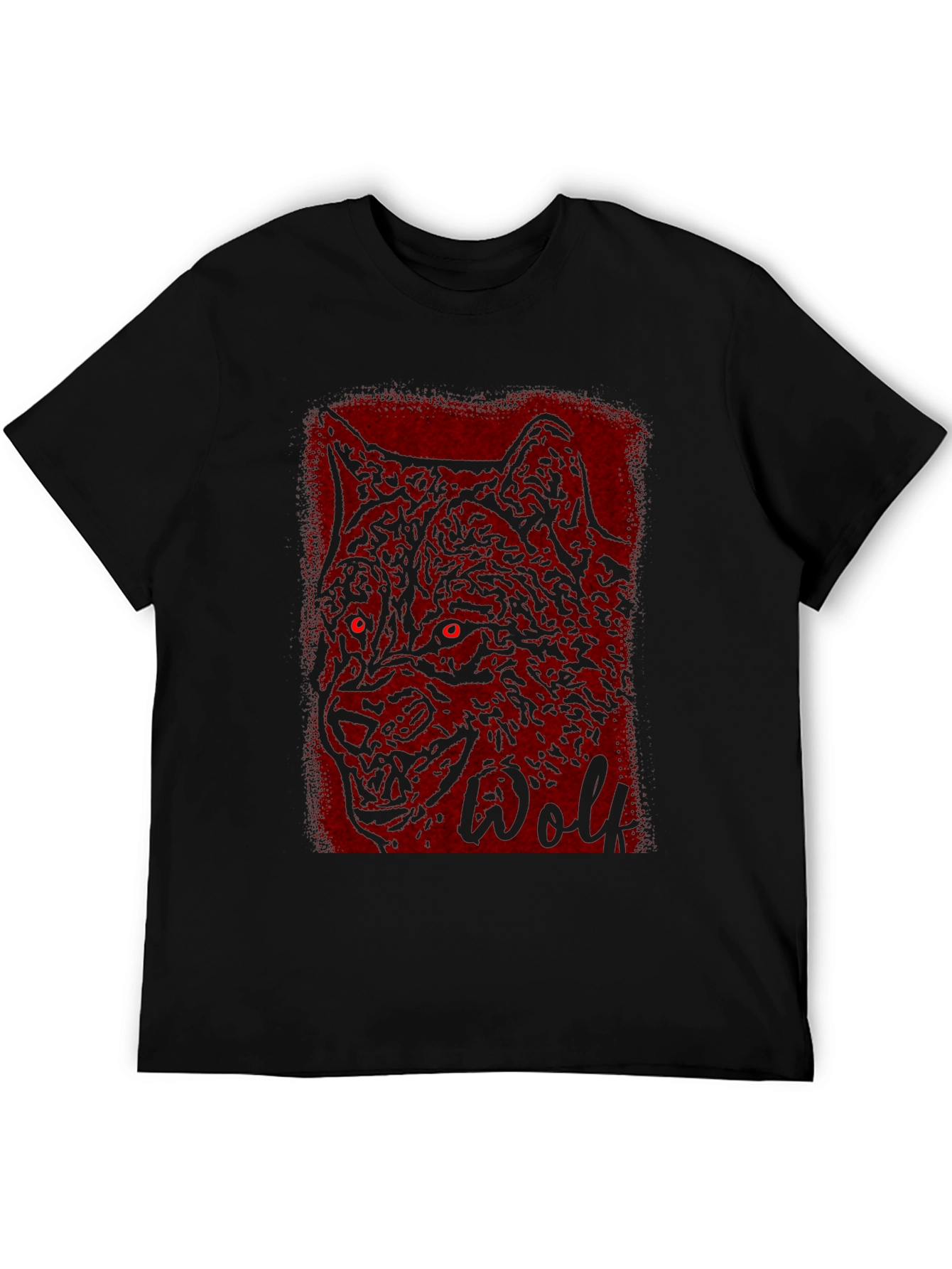 Mens Black T-Shirt with Wolf Graphic Design