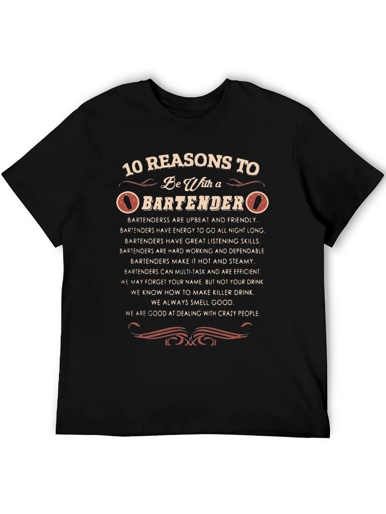 10 Reasons Bartender Black Graphic Tee