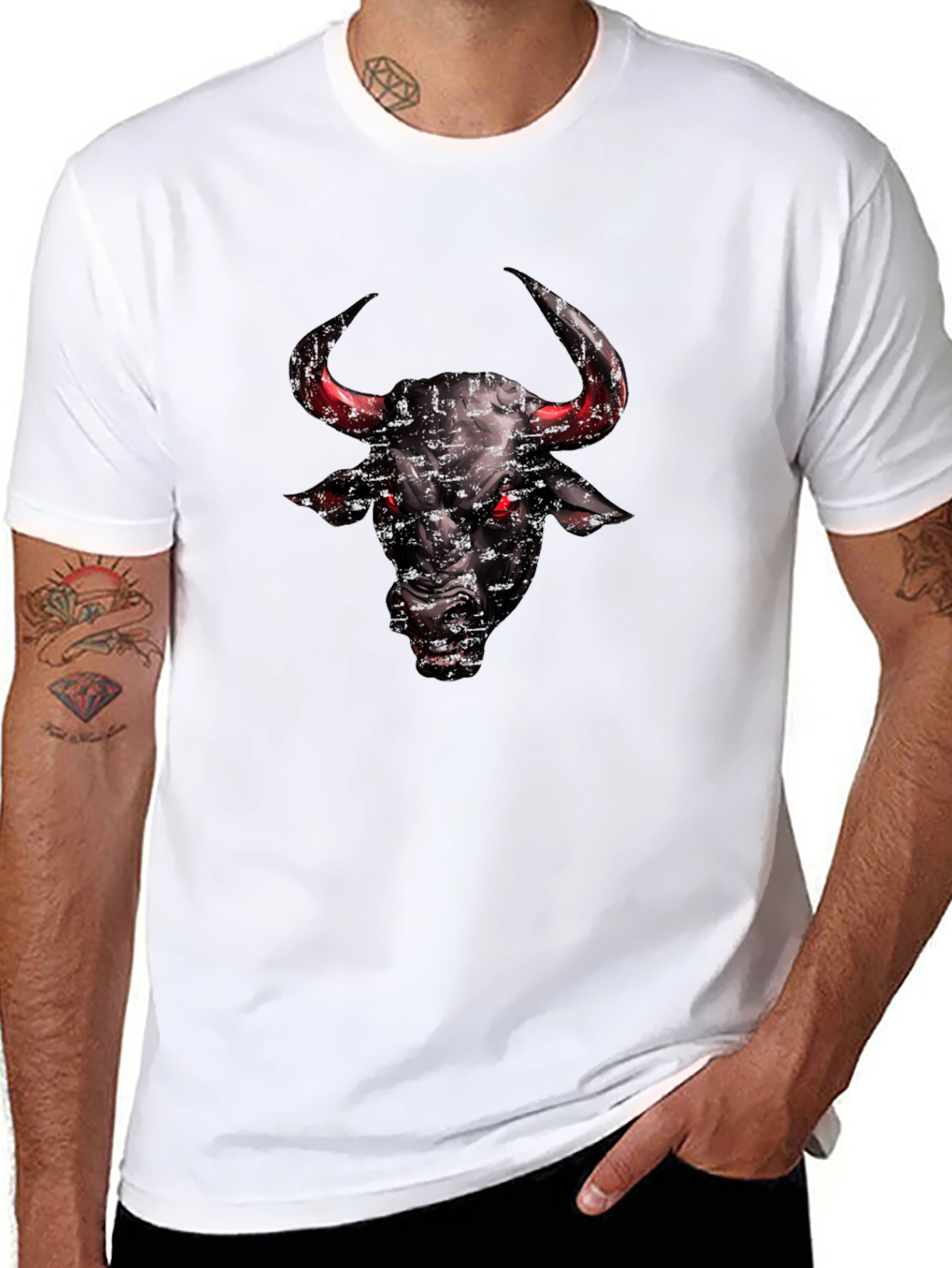 Mens Black Bull Graphic T-Shirt