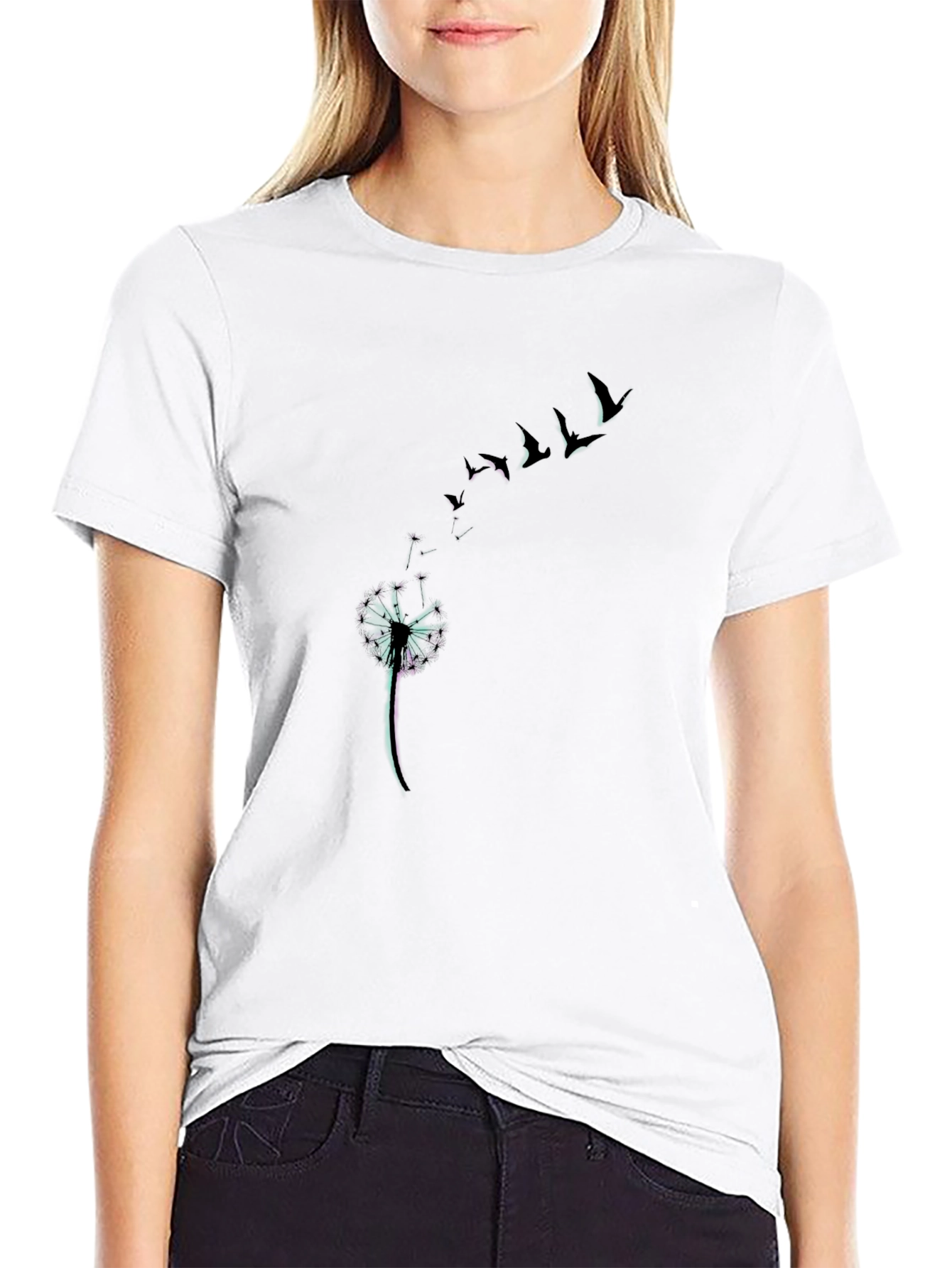 Dandelion Bird Flight Black Graphic Tee