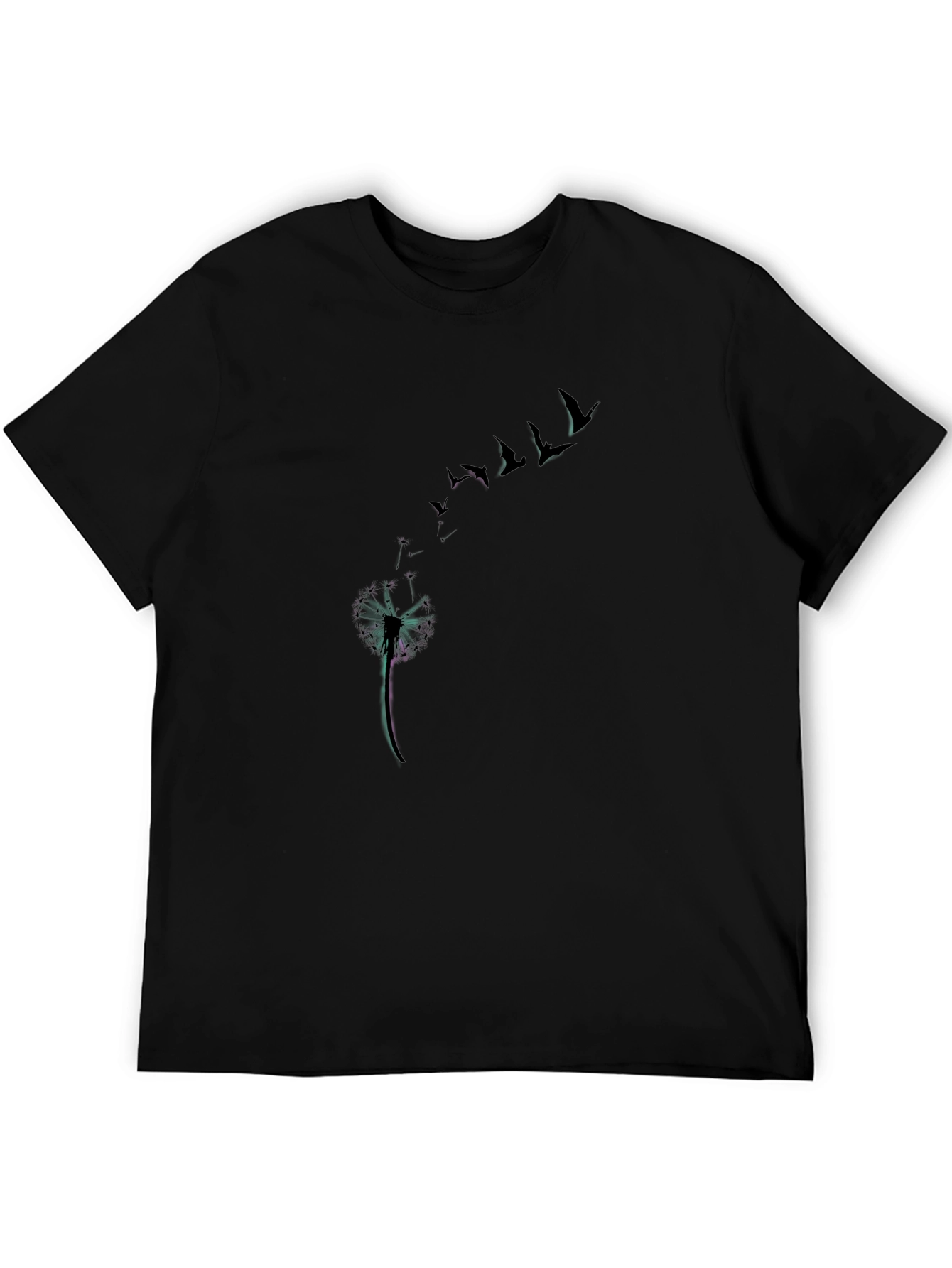 Dandelion Bird Flight Black Graphic Tee