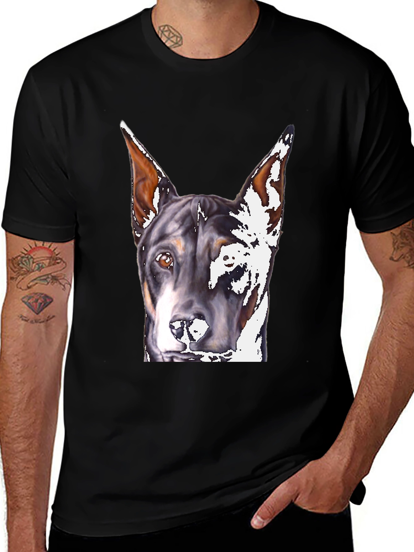 Doberman Dog Portrait Black T-Shirt