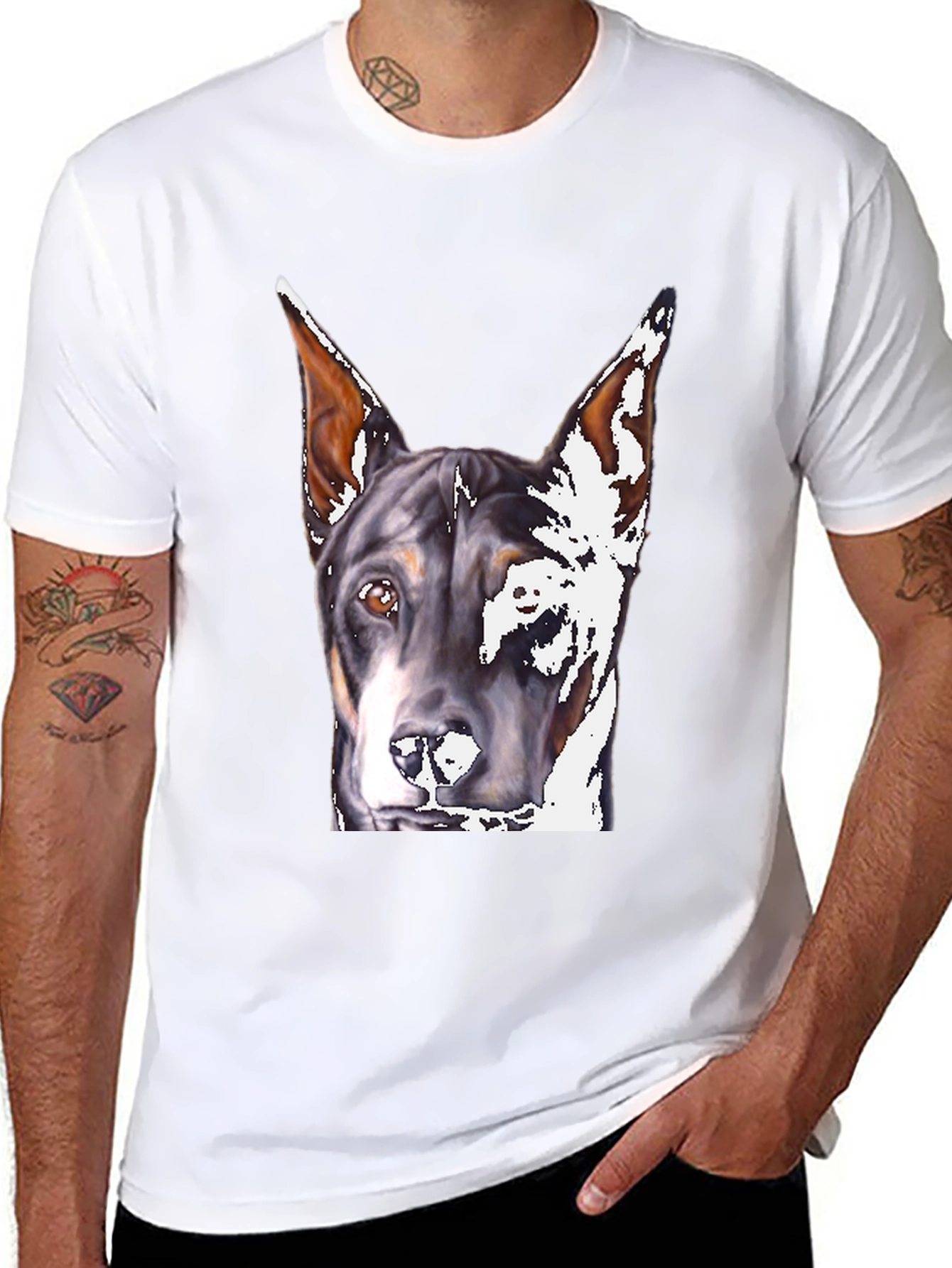 Doberman Dog Portrait Black T-Shirt