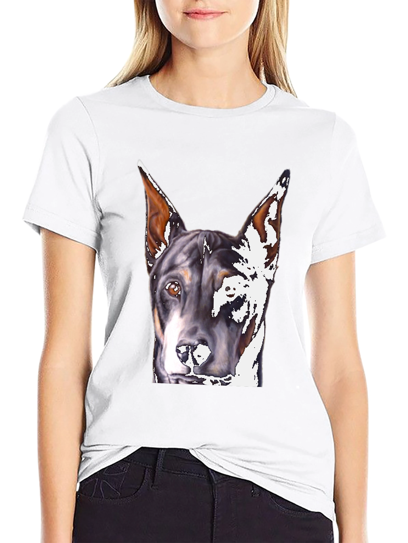 Doberman Dog Portrait Black T-Shirt