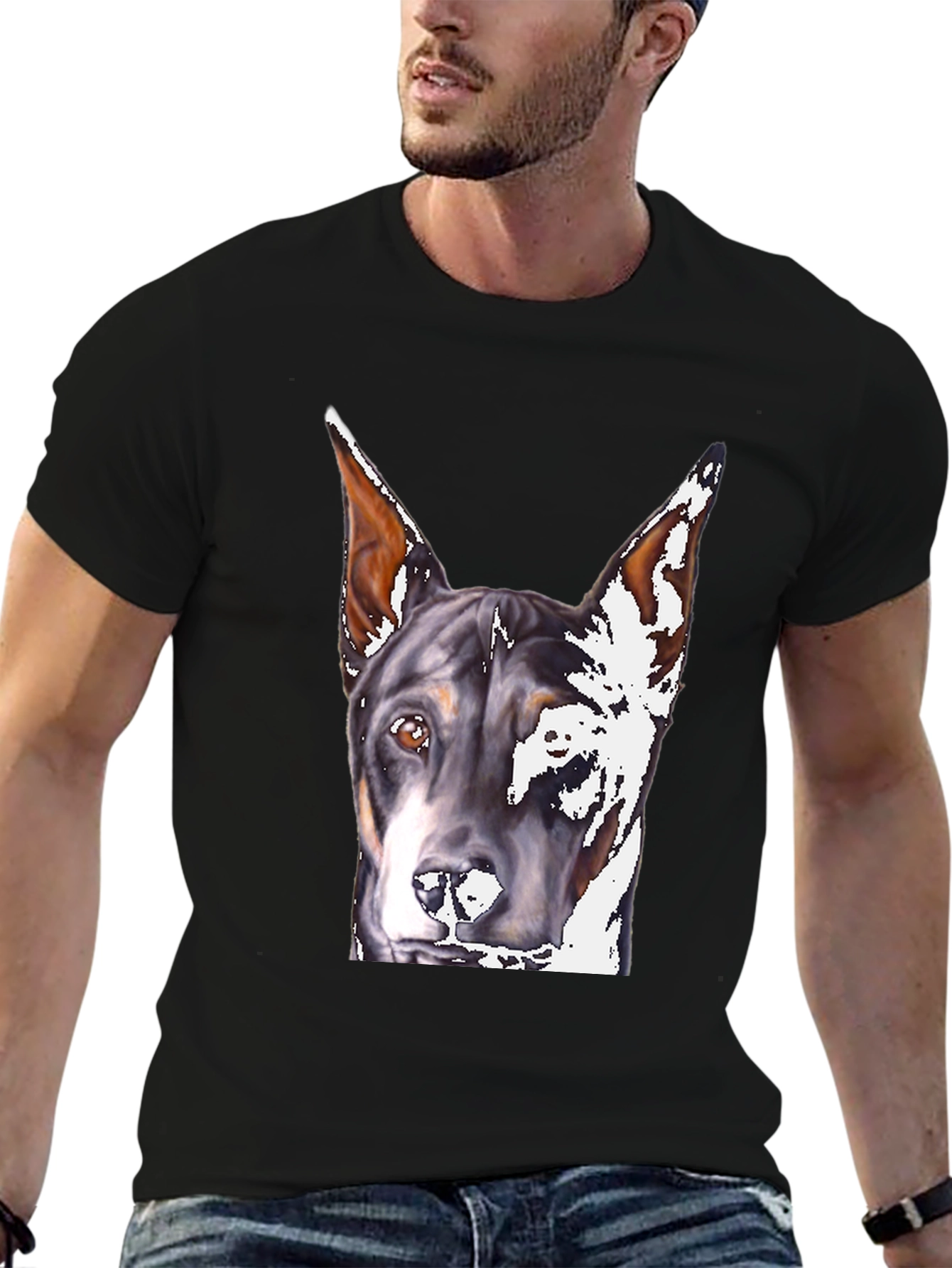 Doberman Dog Portrait Black T-Shirt
