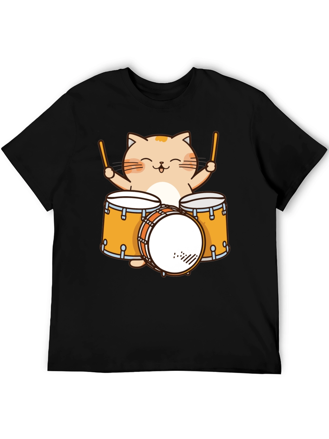 Cat Drummer T-Shirt - Cute Cartoon Musician Tee
