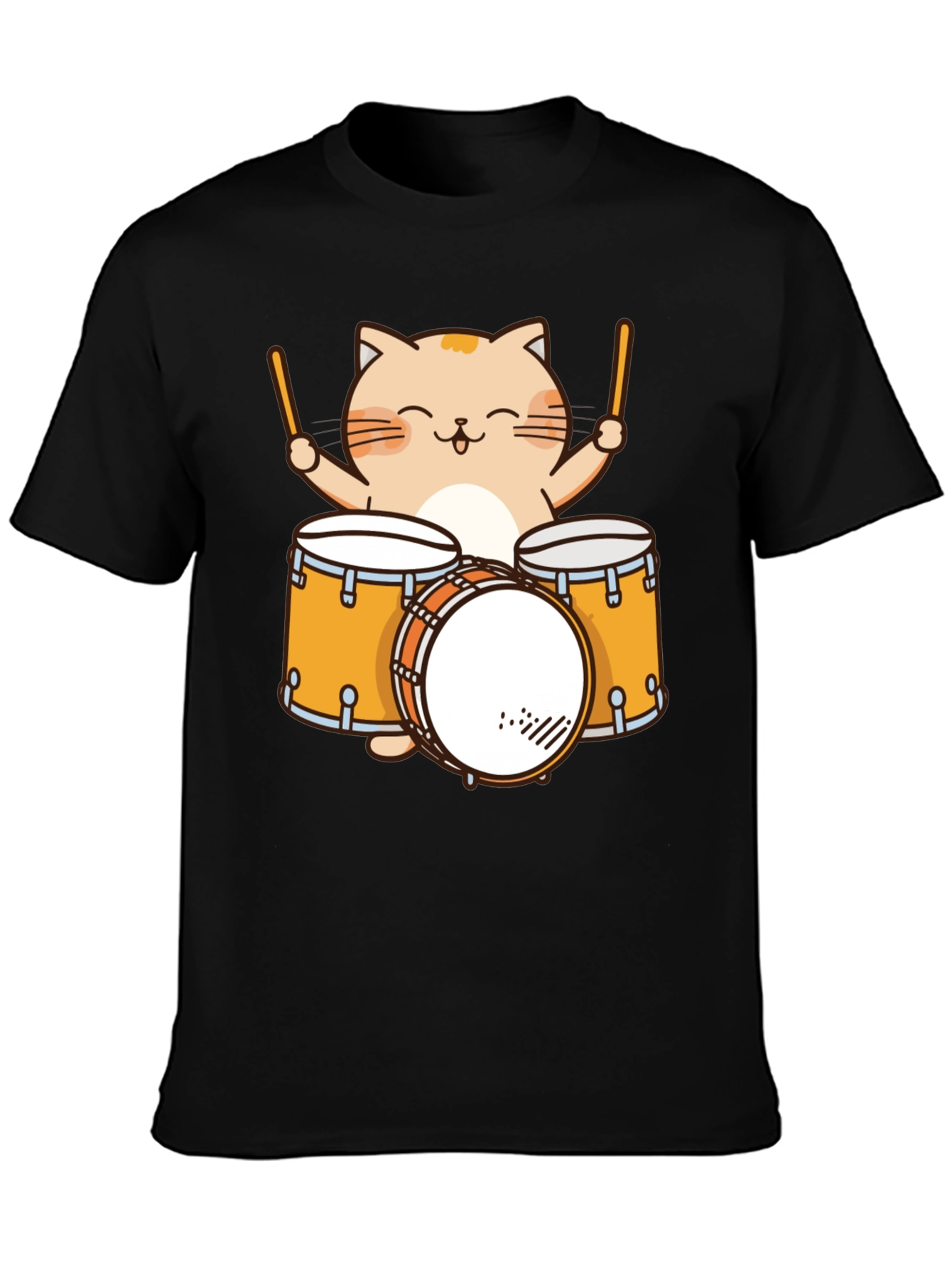Cat Drummer T-Shirt - Cute Cartoon Musician Tee