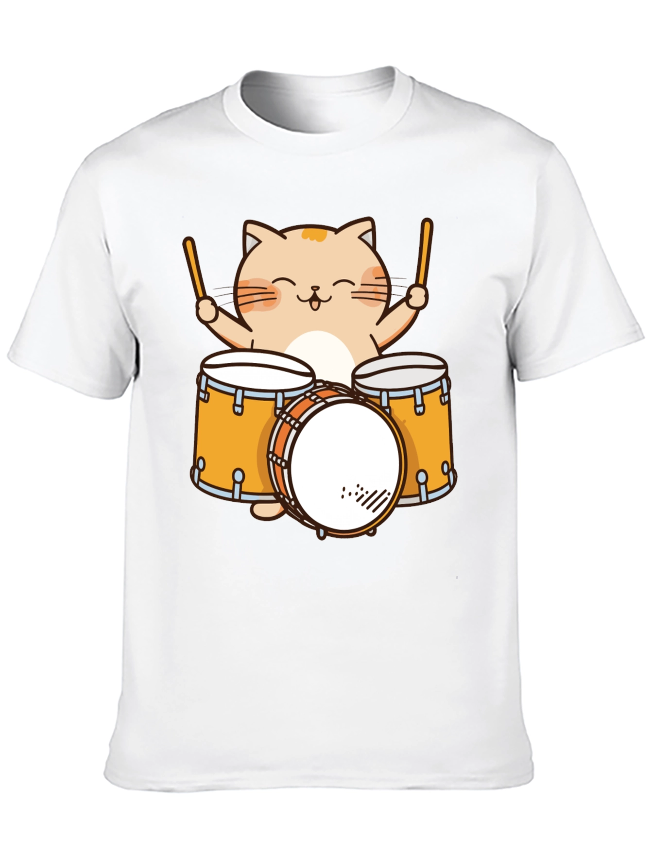 Cat Drummer T-Shirt - Cute Cartoon Musician Tee