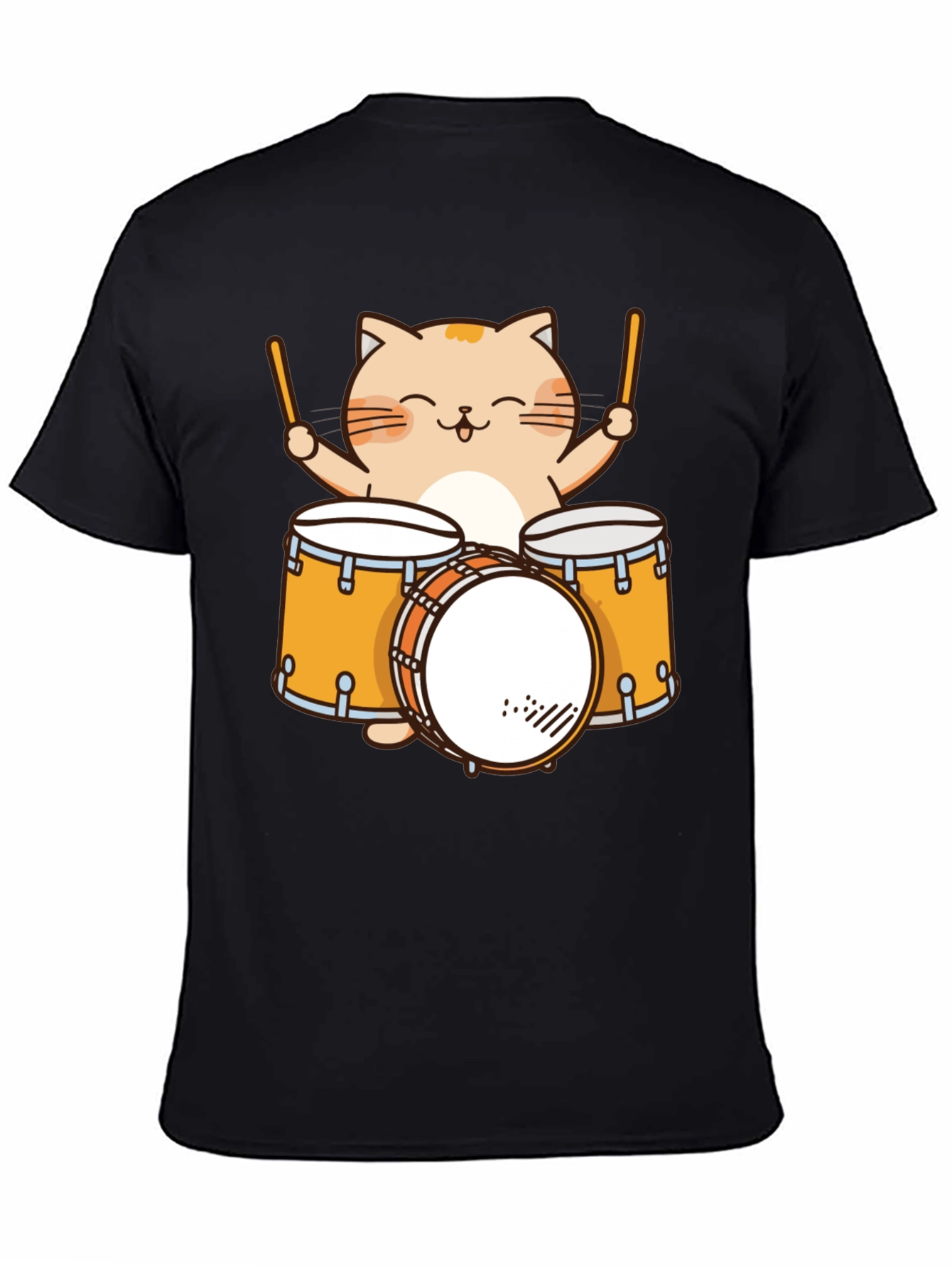 Cat Drummer T-Shirt - Cute Cartoon Musician Tee