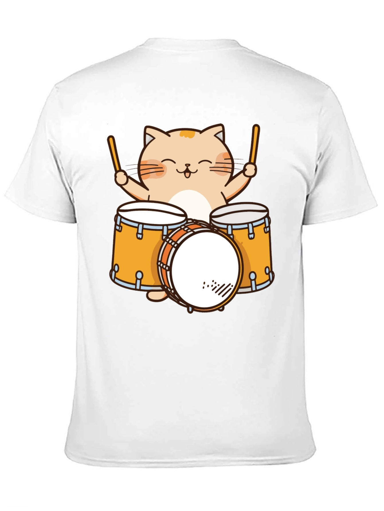 Cat Drummer T-Shirt - Cute Cartoon Musician Tee
