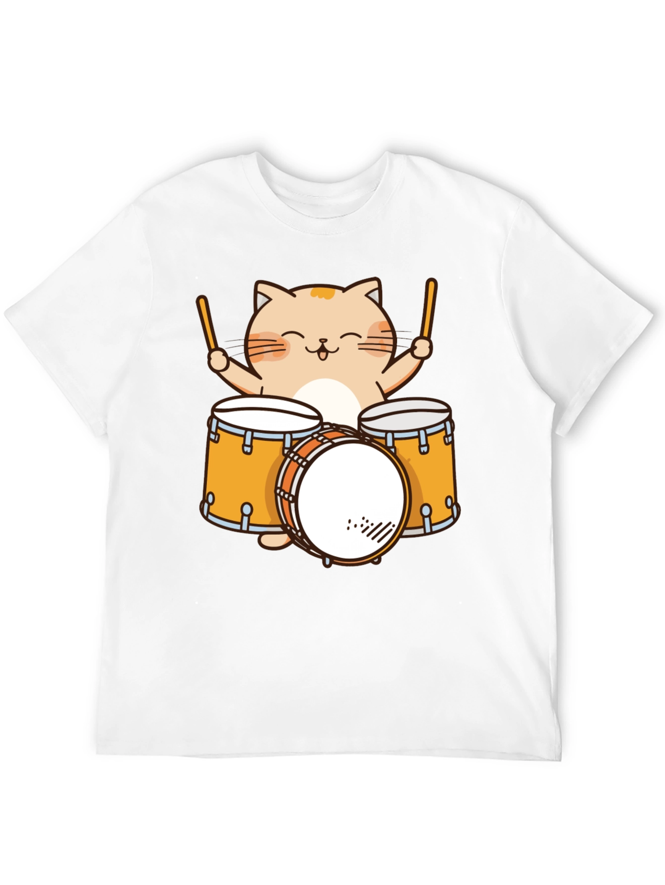 Cat Drummer T-Shirt - Cute Cartoon Musician Tee