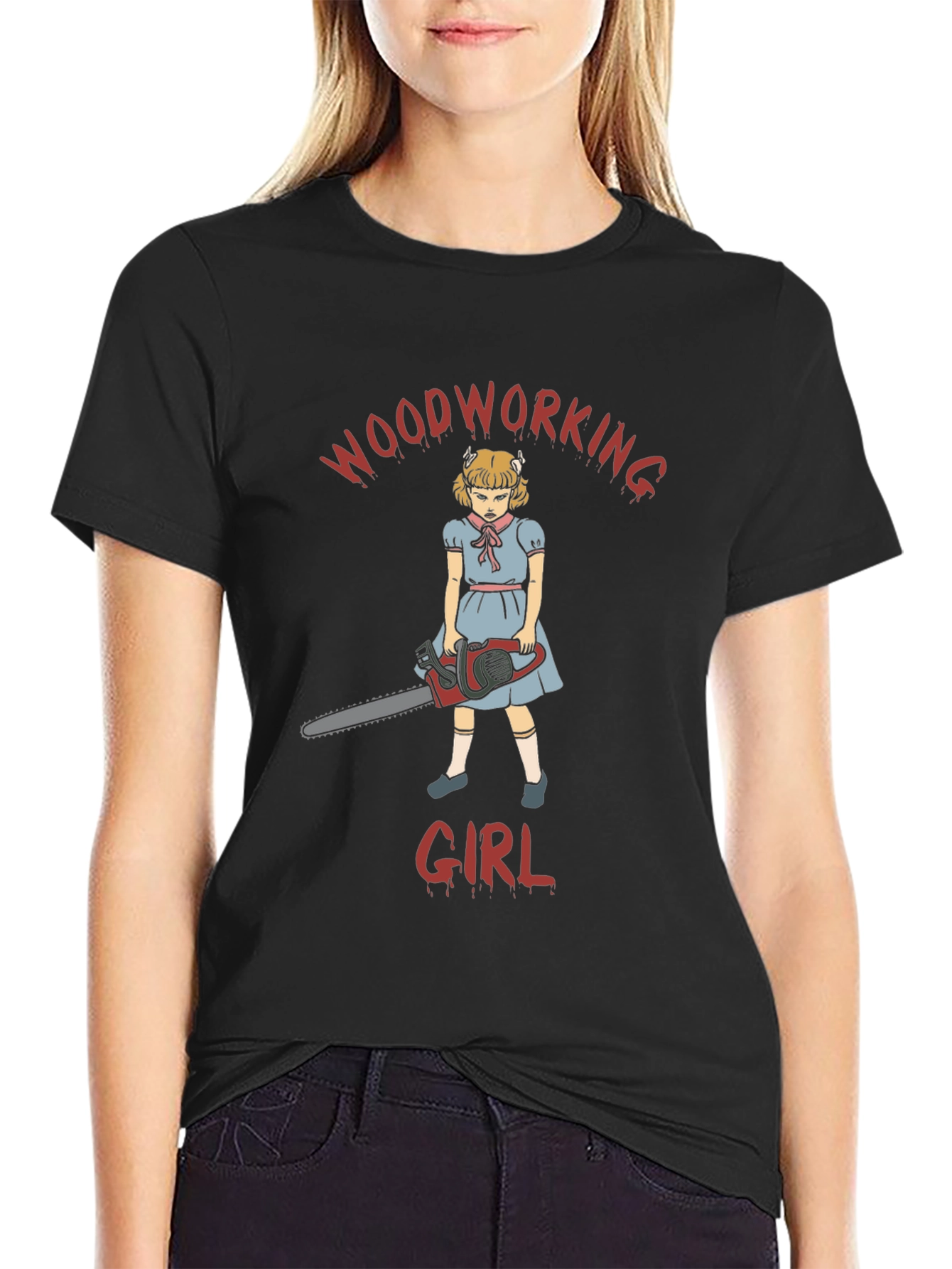Woodworking Girl T-Shirt - Horror Theme