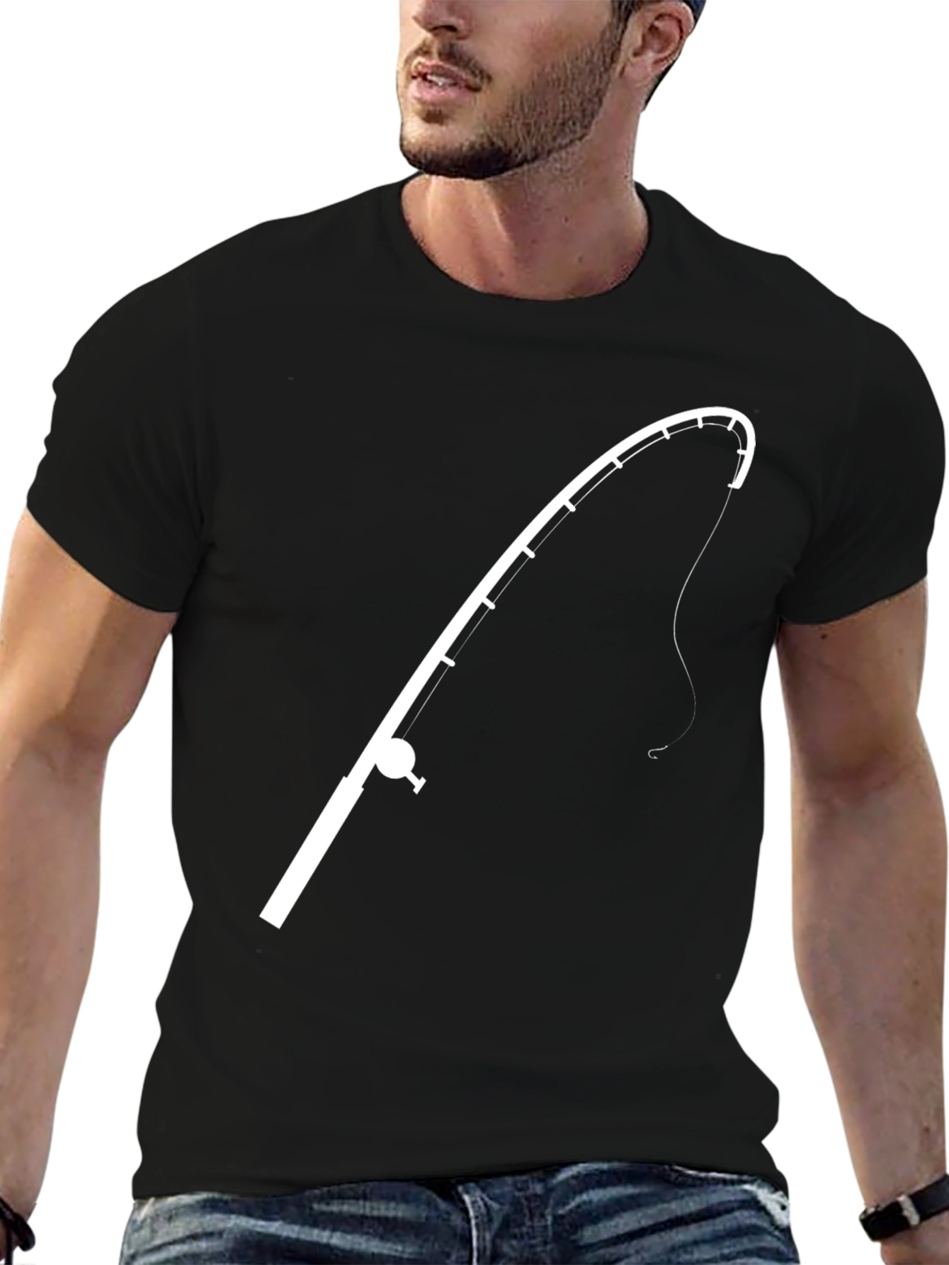 Fishing Rod Graphic Tee - Black Cotton T-Shirt