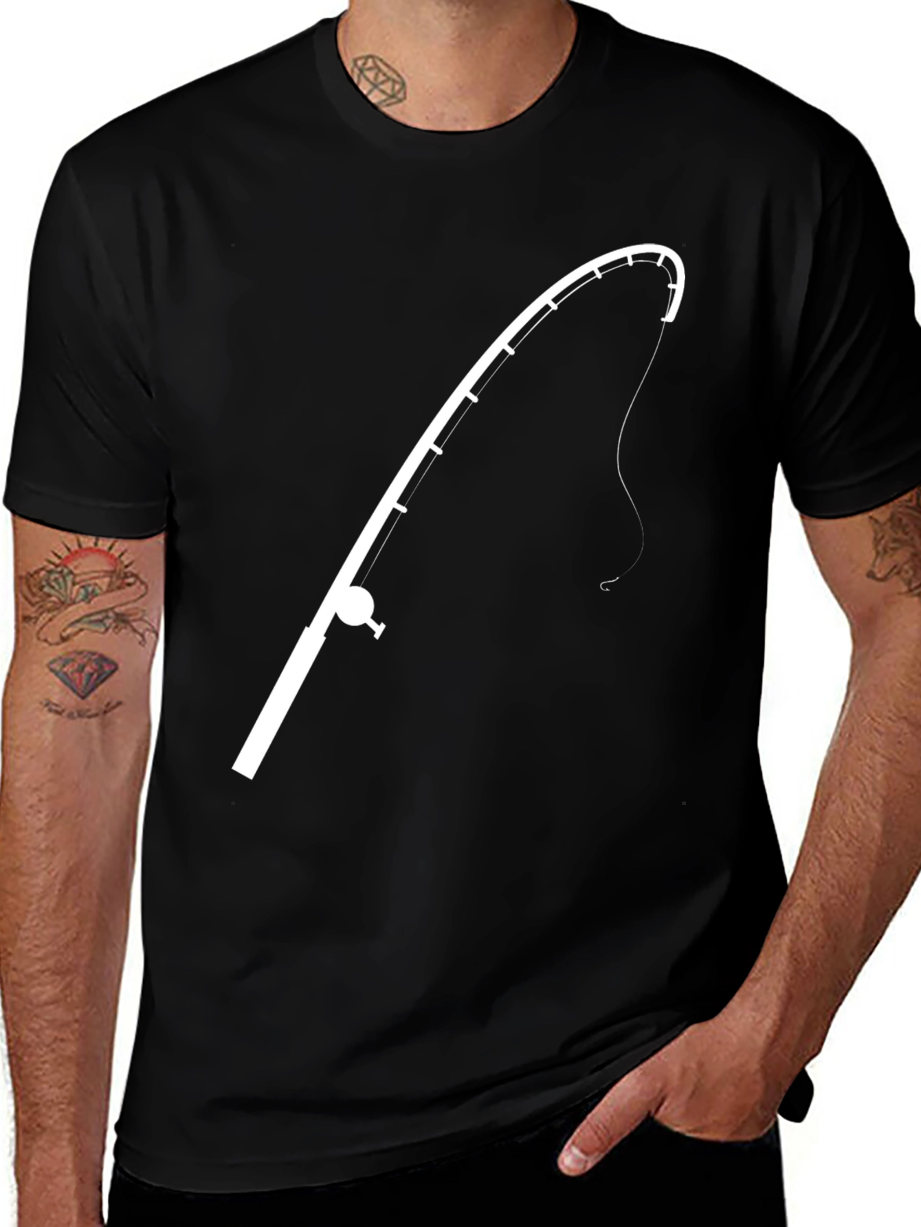 Fishing Rod Graphic Tee - Black Cotton T-Shirt