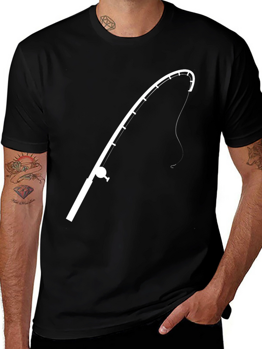 Fishing Rod Graphic Tee - Black Cotton T-Shirt