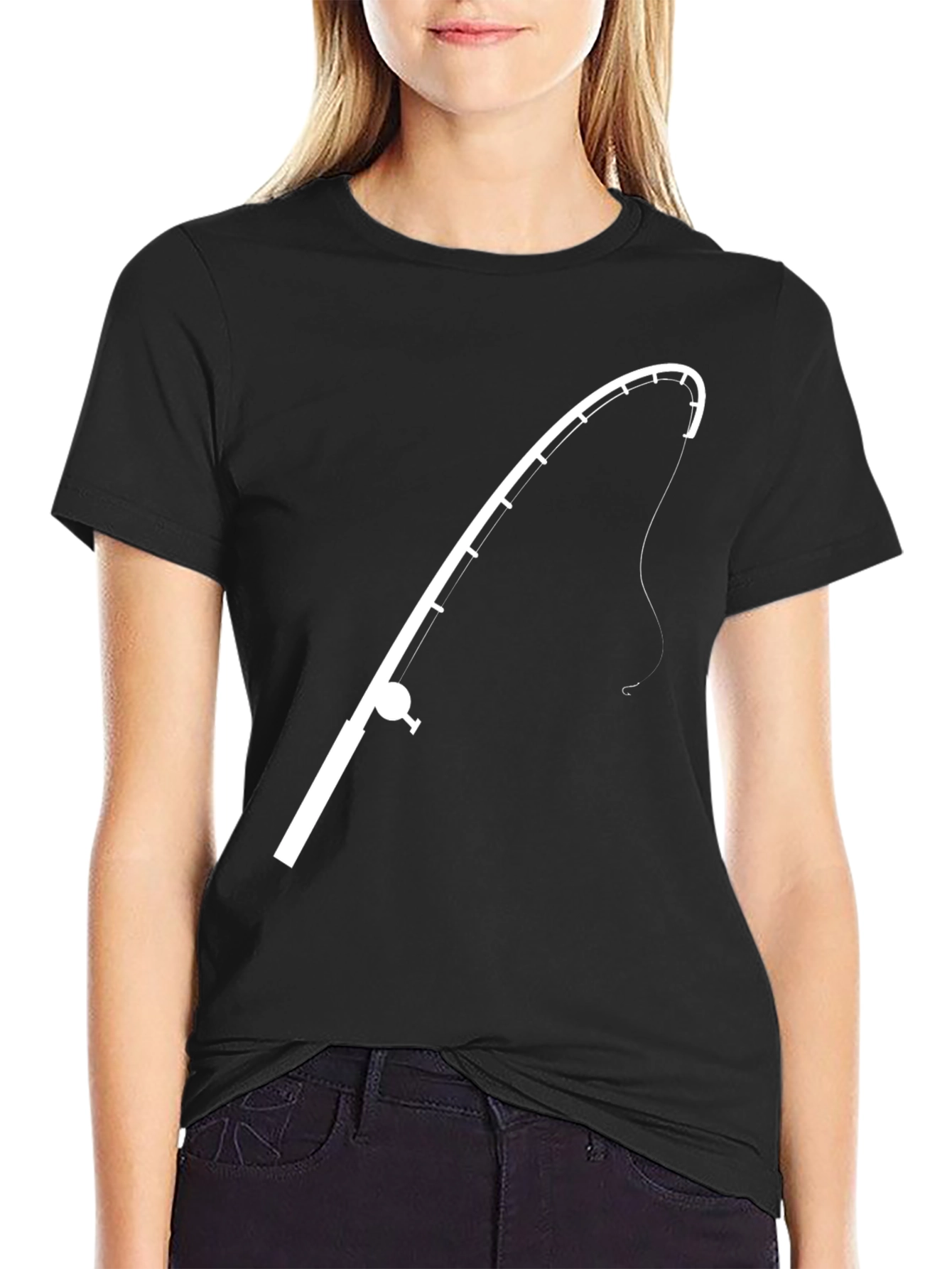Fishing Rod Graphic Tee - Black Cotton T-Shirt