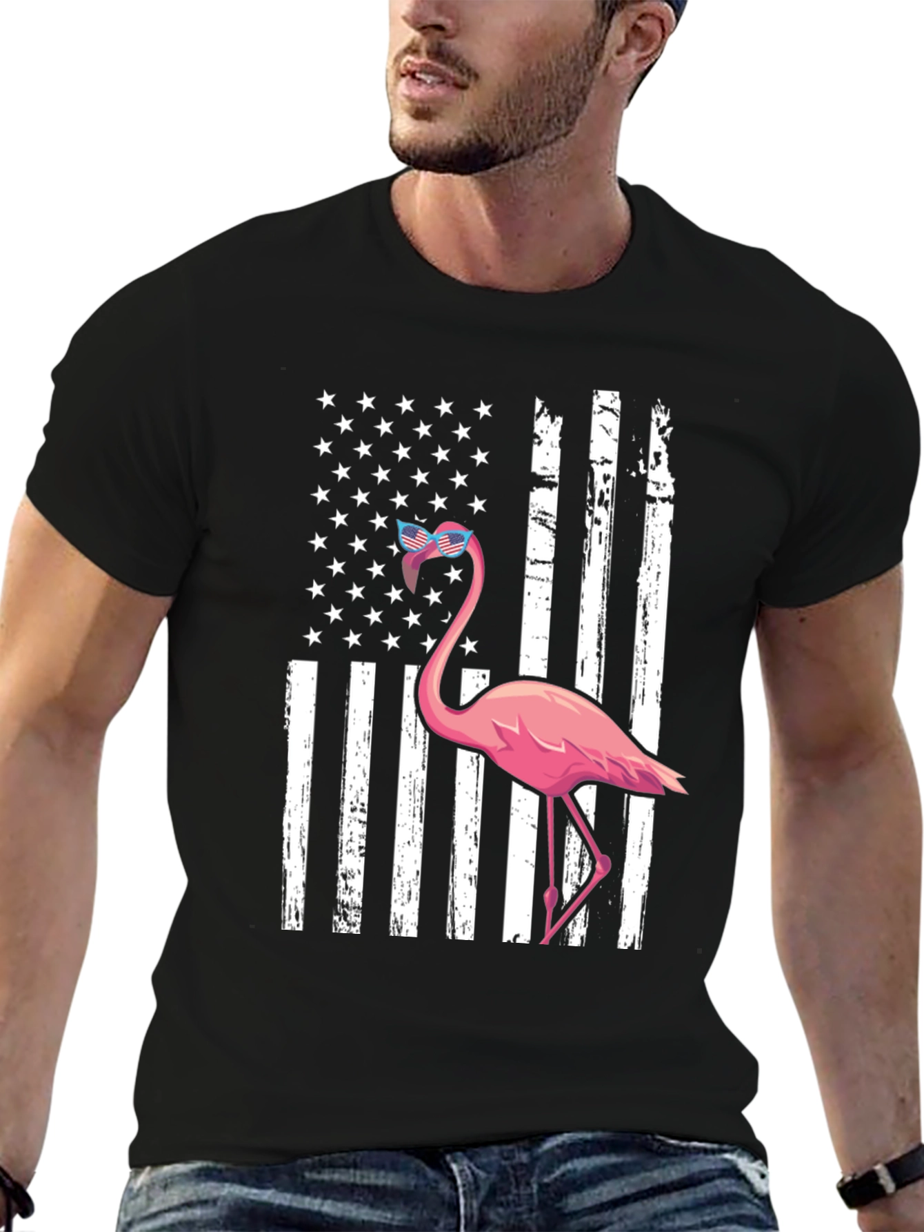 Flamingo American Flag Graphic Tee