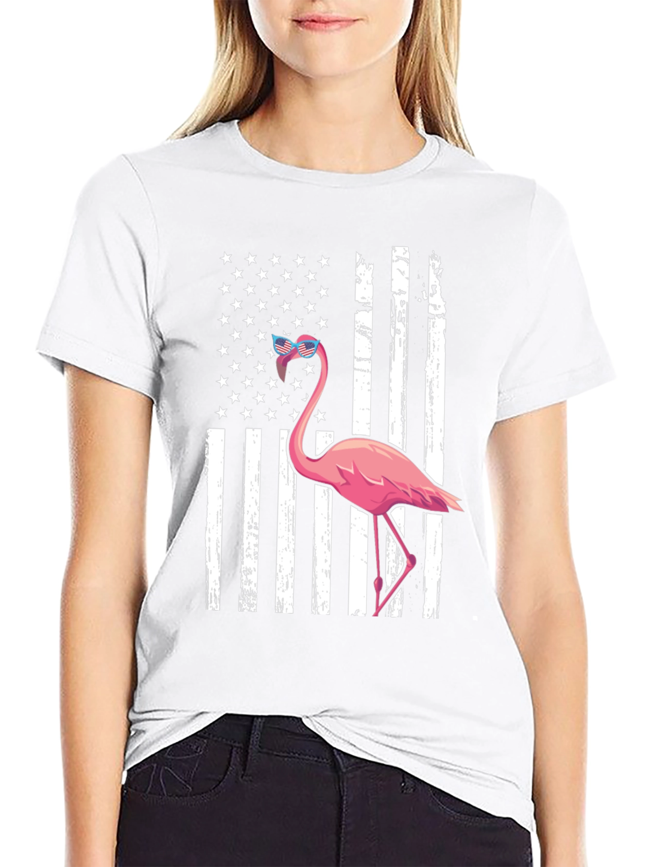 Flamingo American Flag Graphic Tee