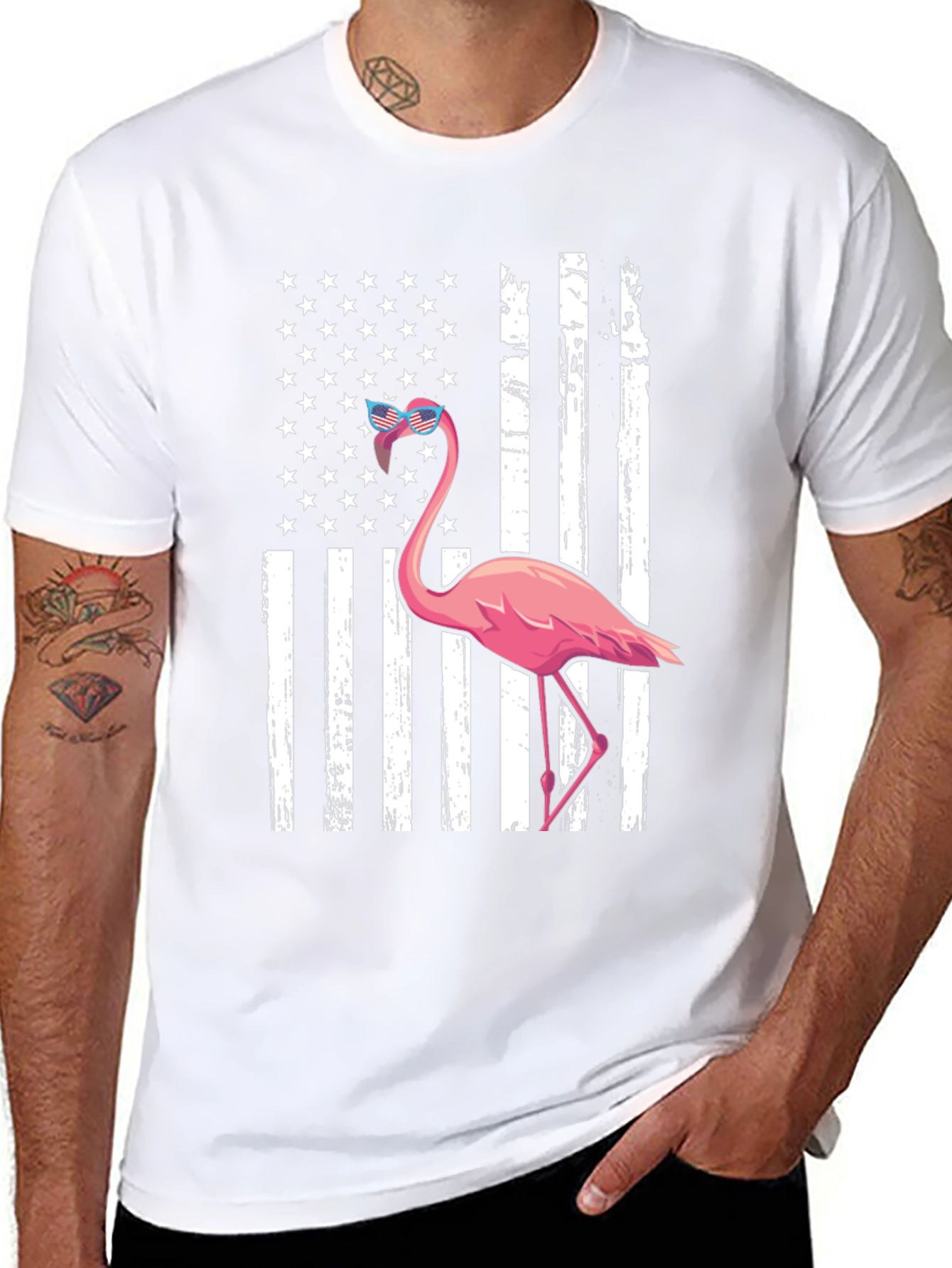 Flamingo American Flag Graphic Tee