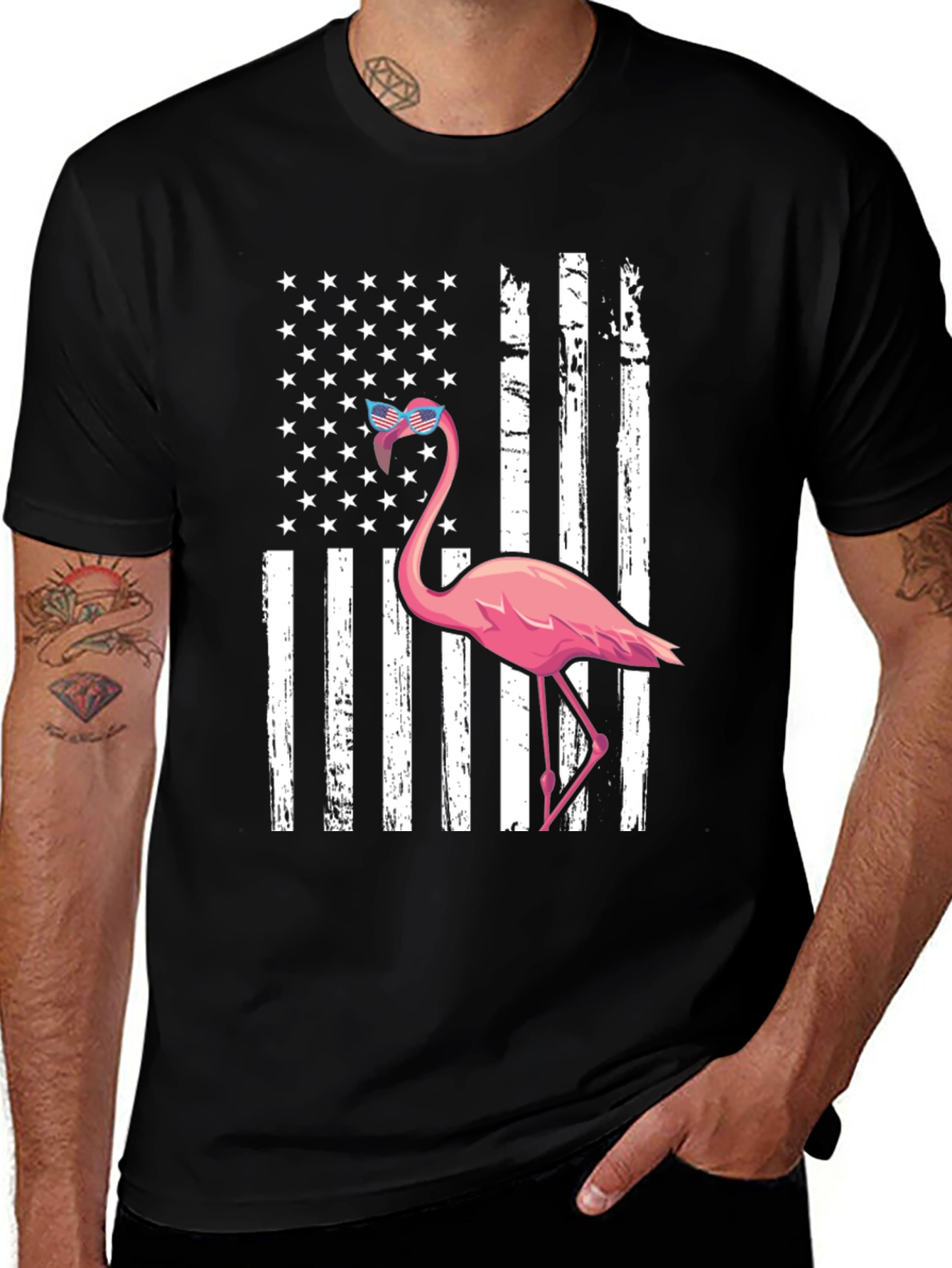 Flamingo American Flag Graphic Tee