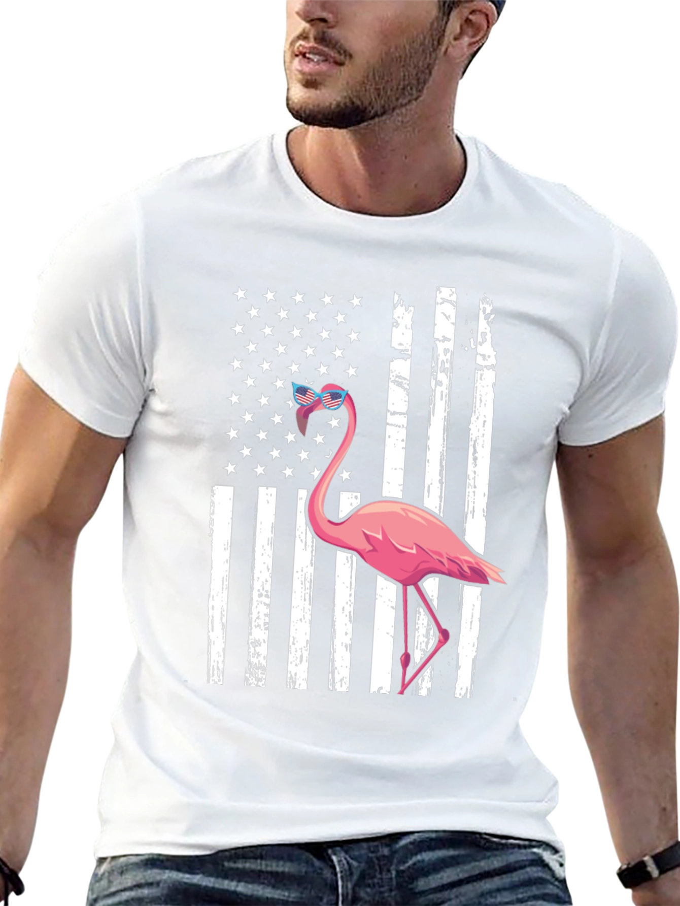 Flamingo American Flag Graphic Tee