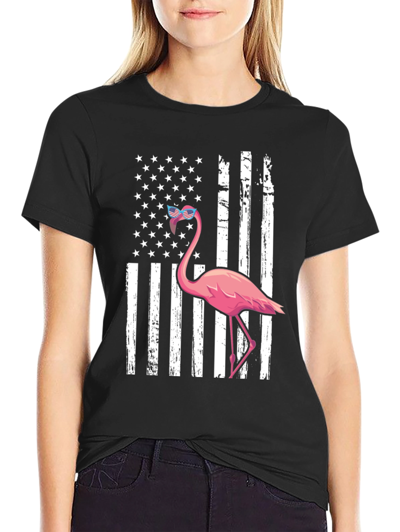 Flamingo American Flag Graphic Tee
