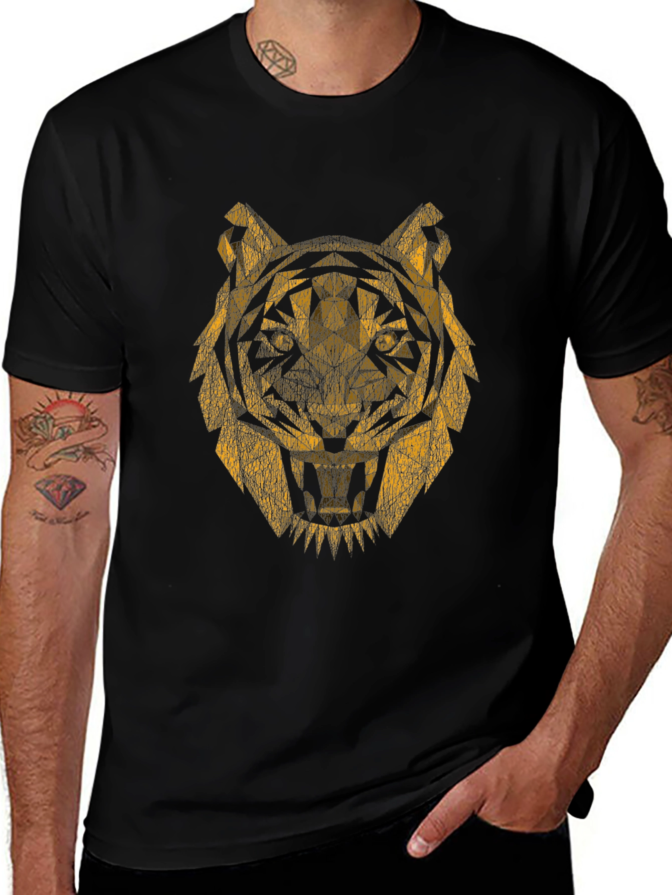 Geometric Tiger Graphic Tee - Black
