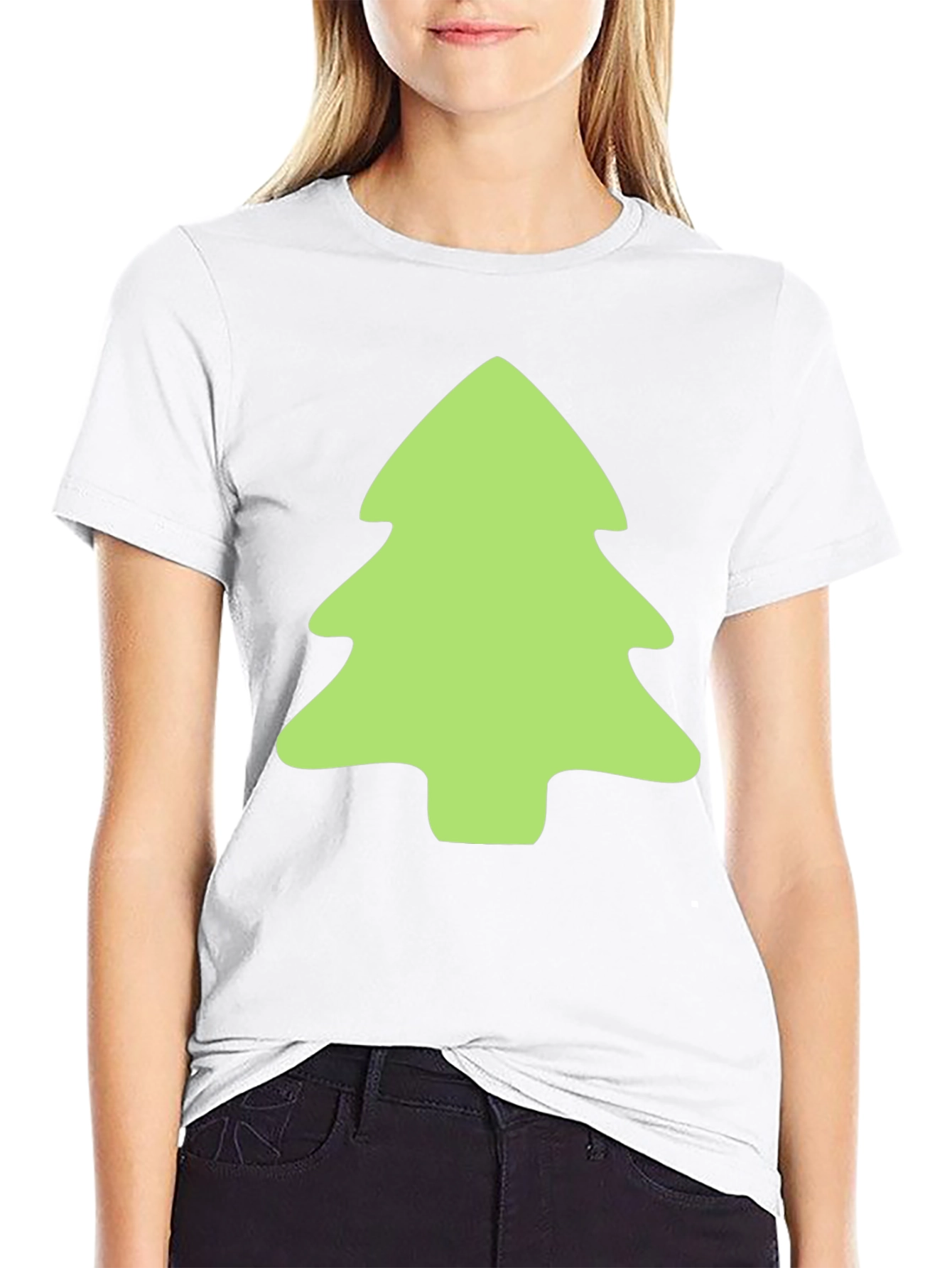 Festive Green Tree Graphic Black T-Shirt